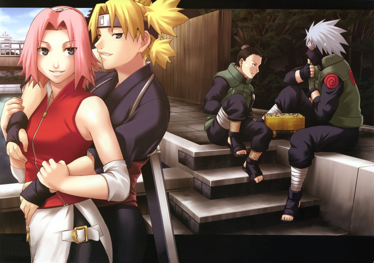 chiba_toshirou haruno_sakura hatake_kakashi nara_shikamaru naruto temari_(naruto)