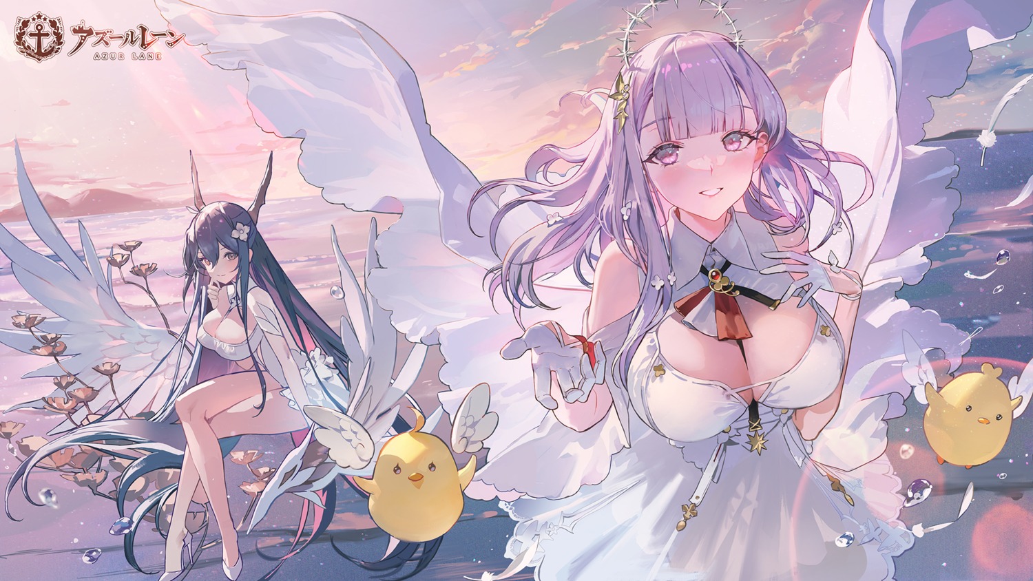 azur_lane dress horns indomitable_(azur_lane) manjuu_(azur_lane) no_bra okku plymouth_(azur_lane) wings