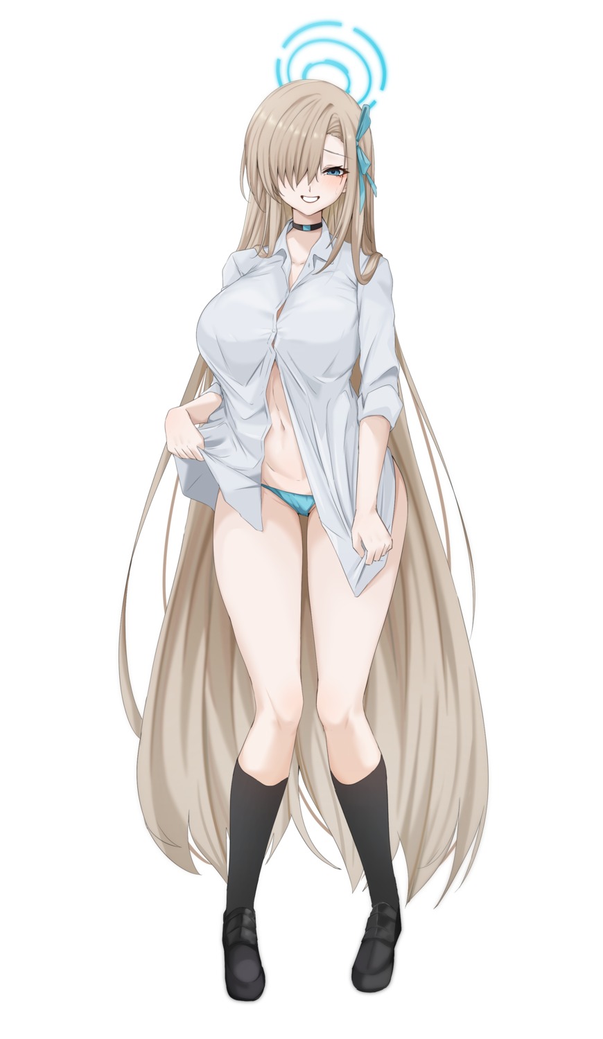 blue_archive dress_shirt halo ichinose_asuna open_shirt pantsu vanko_(vank0a)