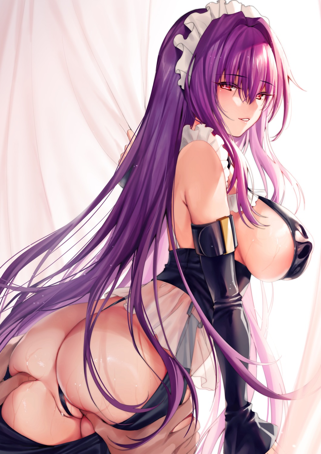ass ass_grab erect_nipples fate/grand_order maid no_bra nopan pussy scathach_(fate/grand_order) see_through wet xin