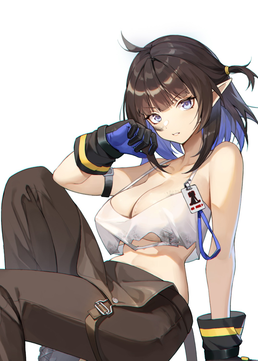 arknights eir eunectes_(arknights) no_bra pointy_ears torn_clothes