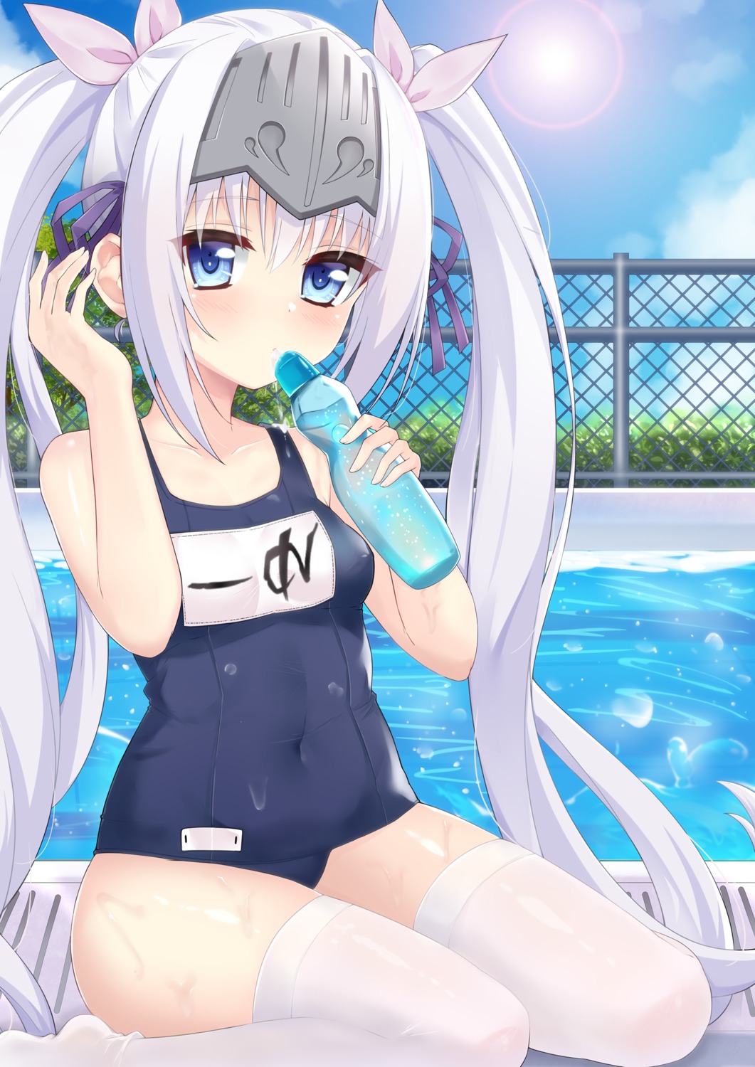 cleavage erect_nipples eucliwood_hellscythe kore_wa_zombie_desu_ka kuaua school_swimsuit swimsuits thighhighs wet