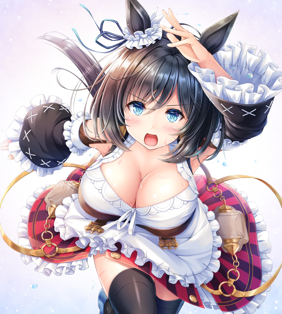 akashio animal_ears eishin_flash_(umamusume) no_bra skirt_lift tail thighhighs uma_musume_pretty_derby uniform wet