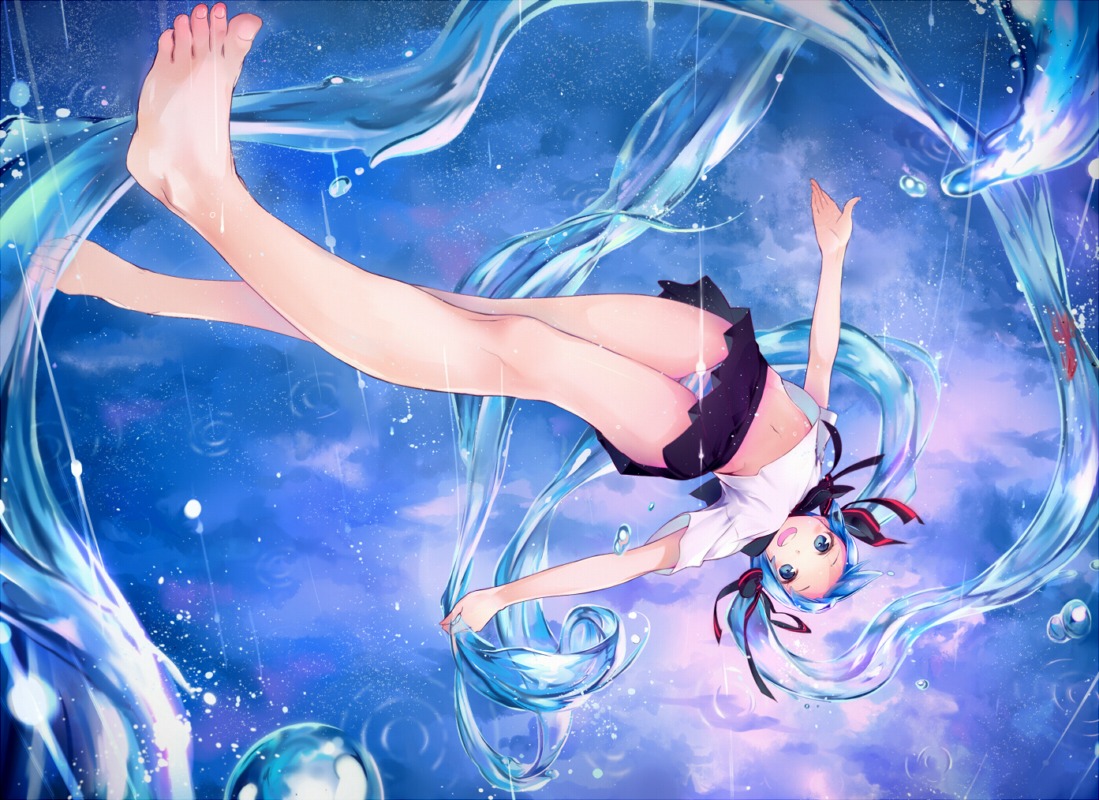 bottle_miku feet hatsune_miku pantsu seifuku shimapan shouin vocaloid