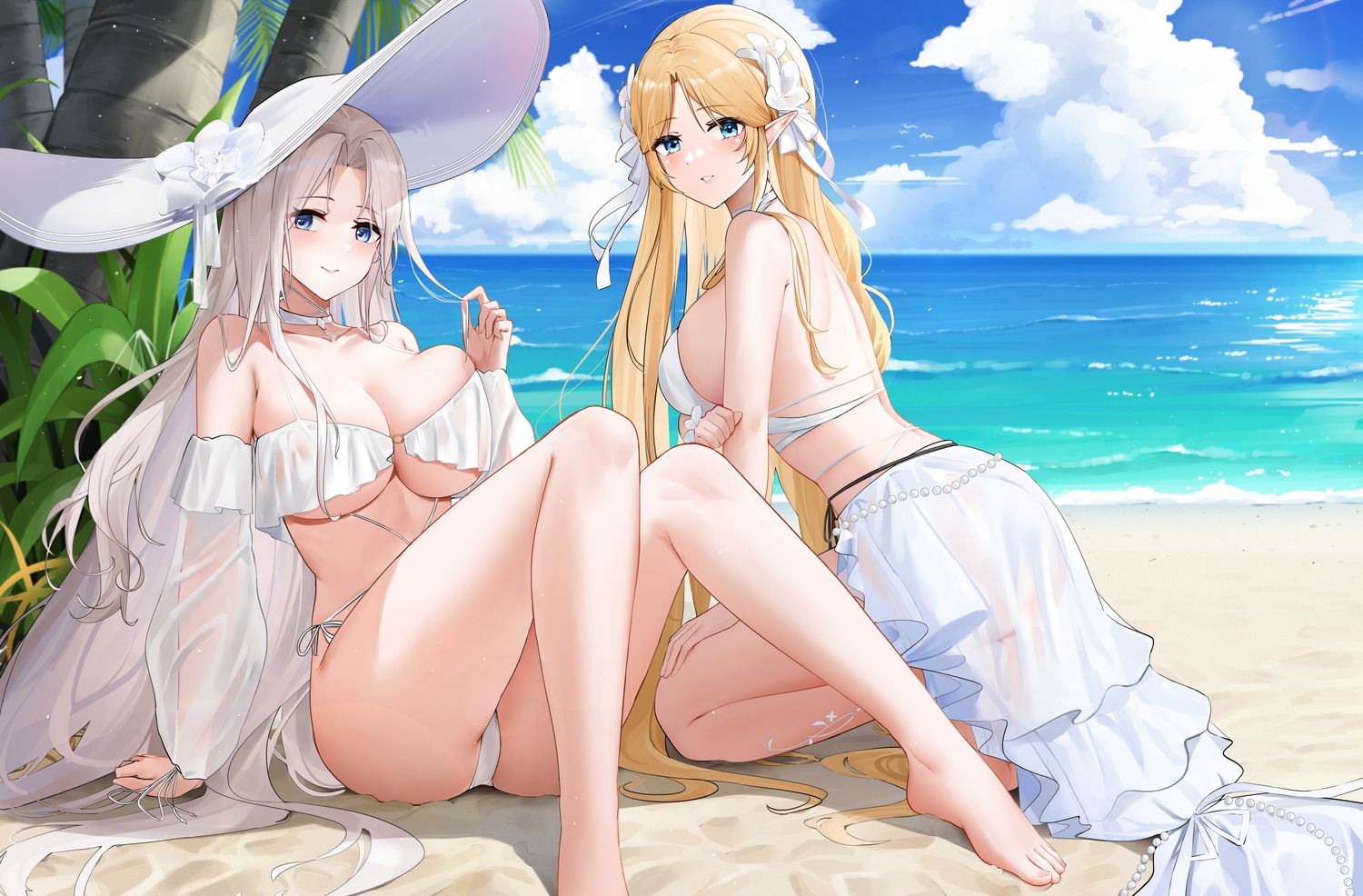 ass azur_lane bikini breast_hold brest_(azur_lane) feet pointy_ears qing_wu see_through swimsuits thong wet_clothes yorktown_(azur_lane)