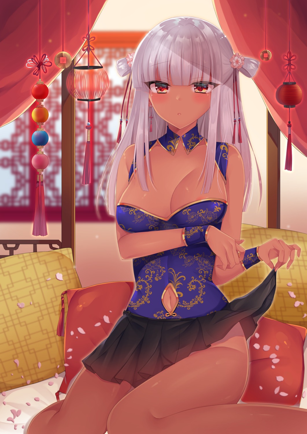 areola asian_clothes breast_hold gokugetsu_momo no_bra nopan skirt_lift