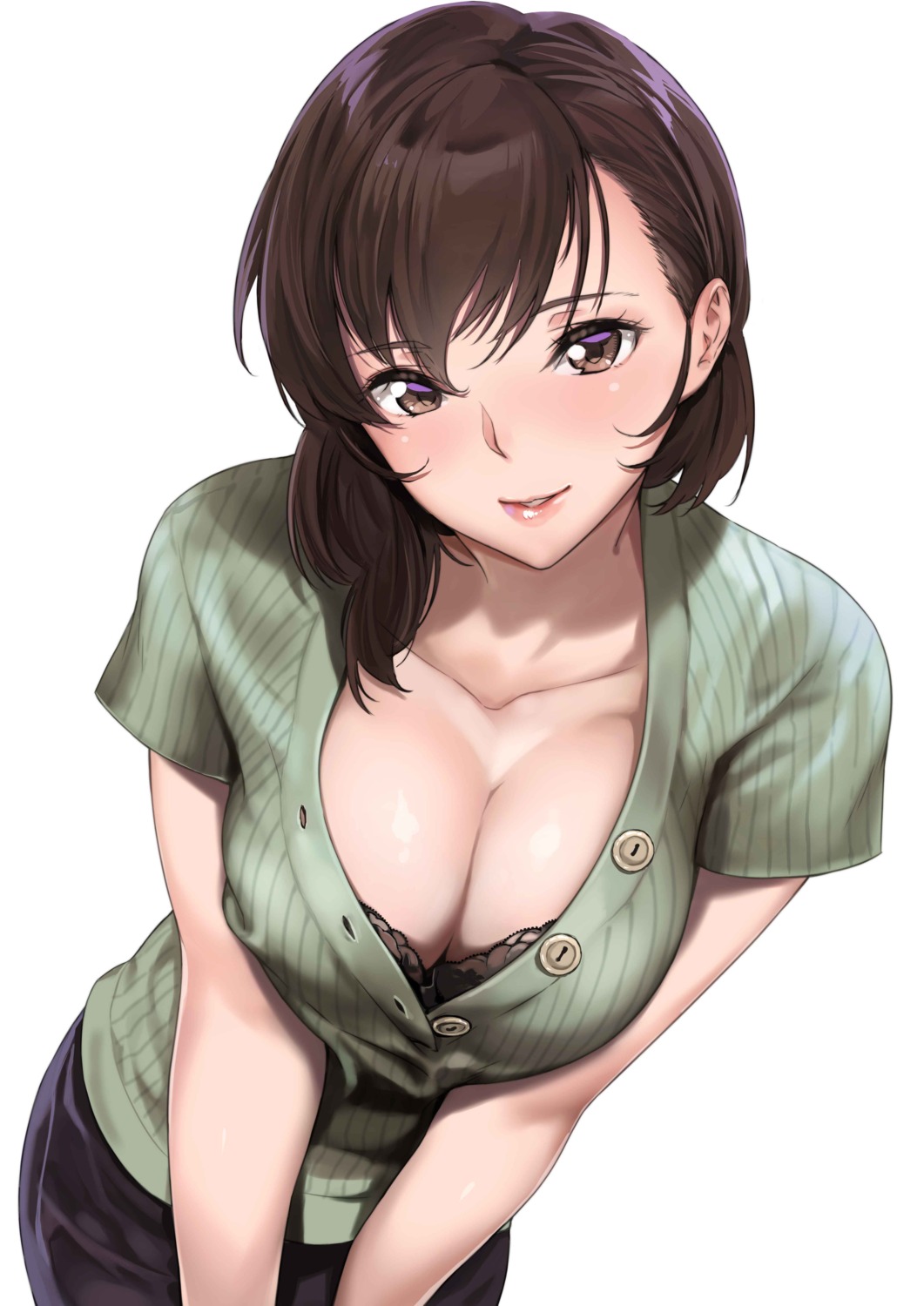 bra cleavage open_shirt sweater yamaishi