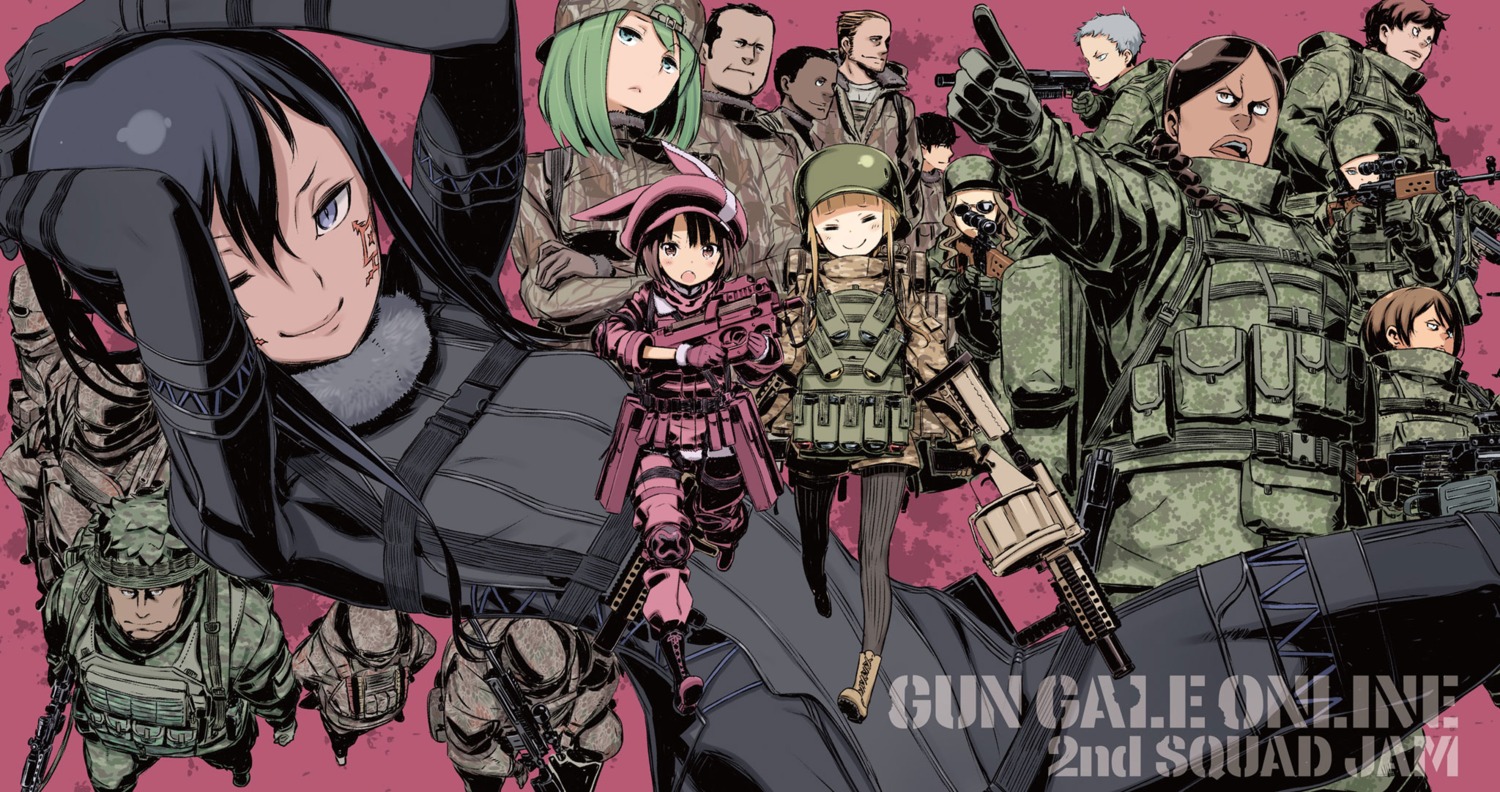 asougi_goushi bodysuit fukaziroh gun kanzaki_elsa kohiruimaki_karen kuroboshi_kouhaku llenn m megane pantyhose pitohui shinohara_miyu sword_art_online_alternative:_gun_gale_online tattoo uniform