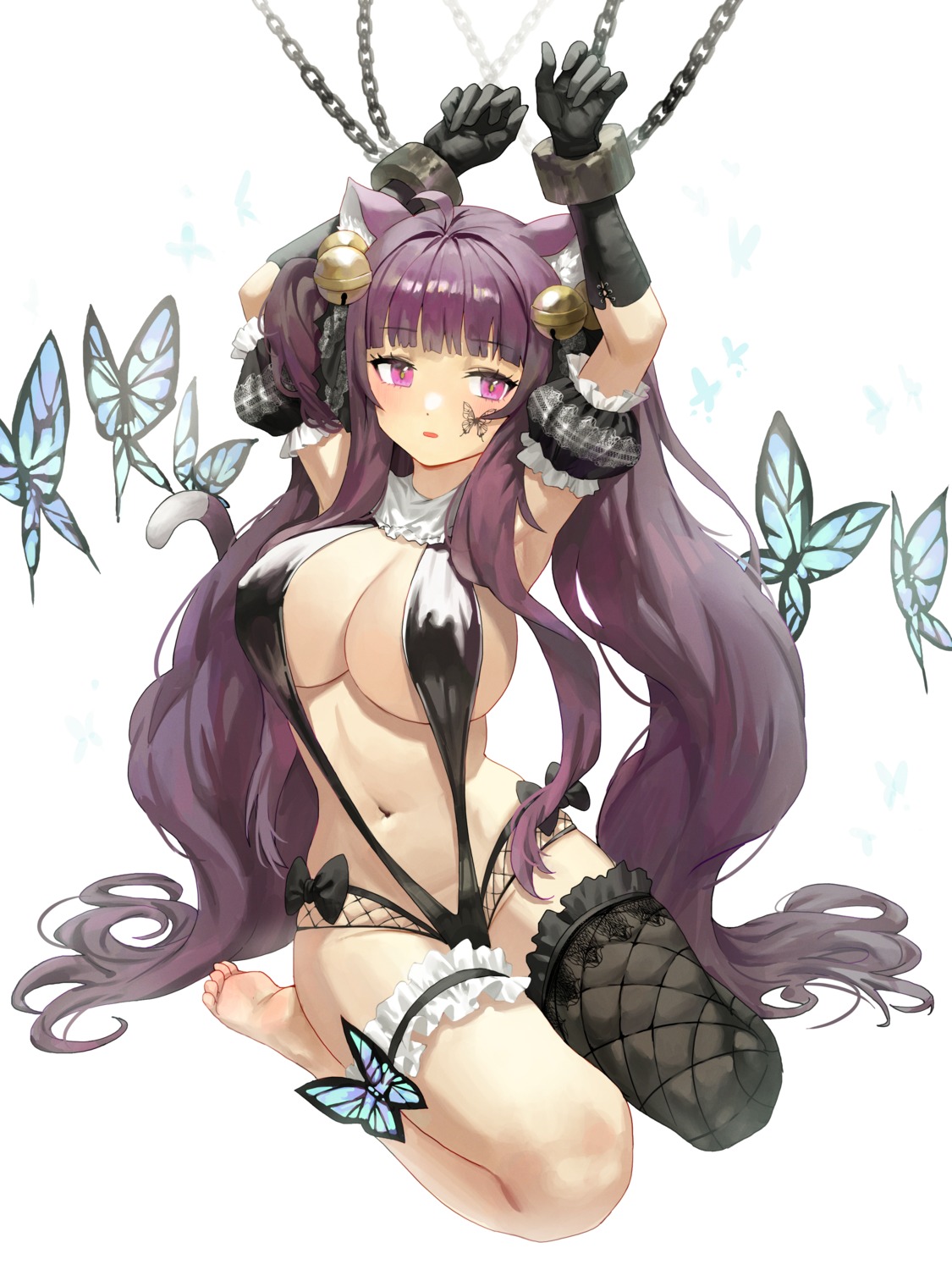 animal_ears bondage erect_nipples fishnets garter nekomimi once_a_day sling_bikini sul-lin-a swimsuits tail tattoo thighhighs