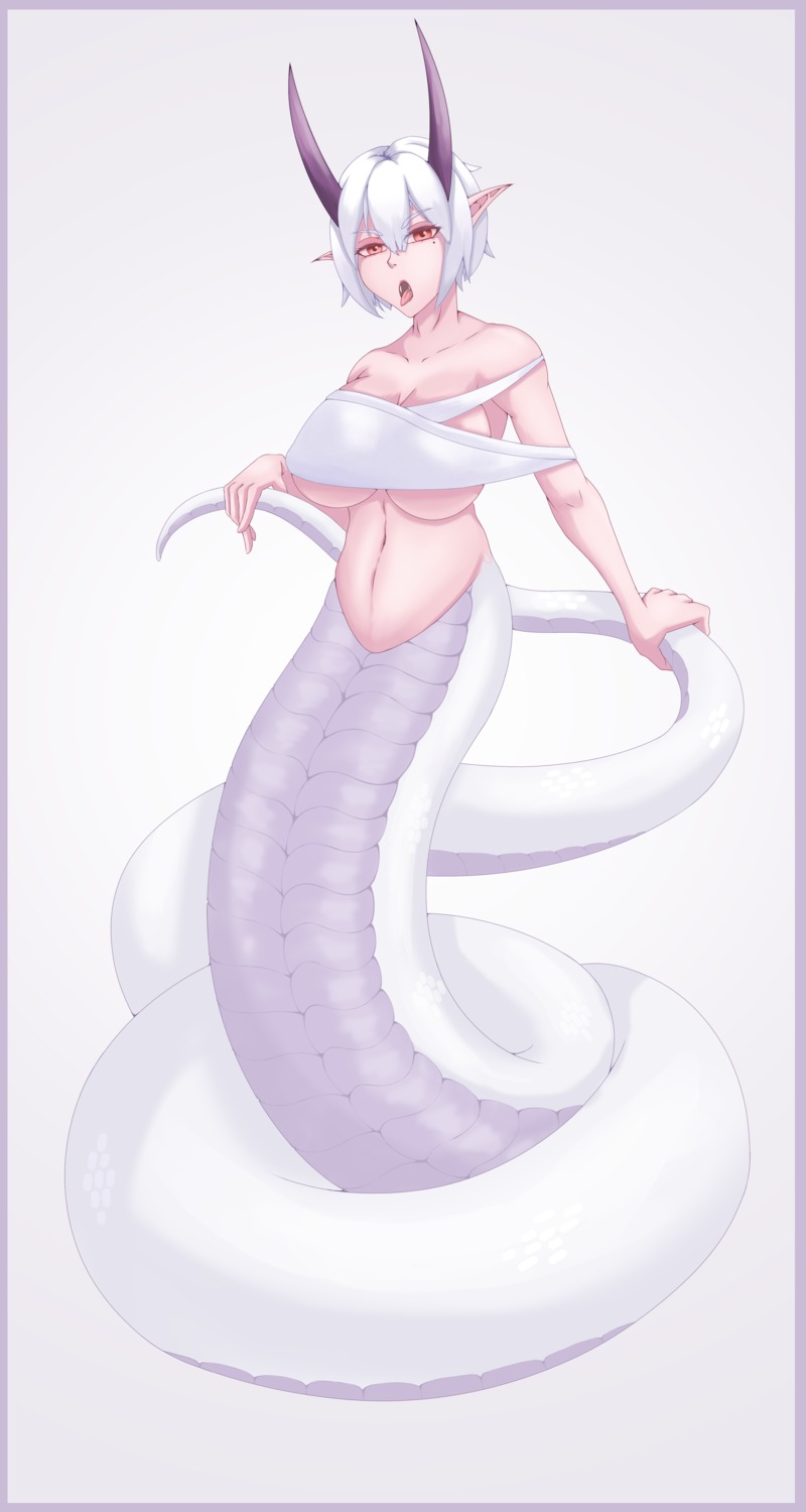 folgos horns monster_girl no_bra pointy_ears snake tail underboob