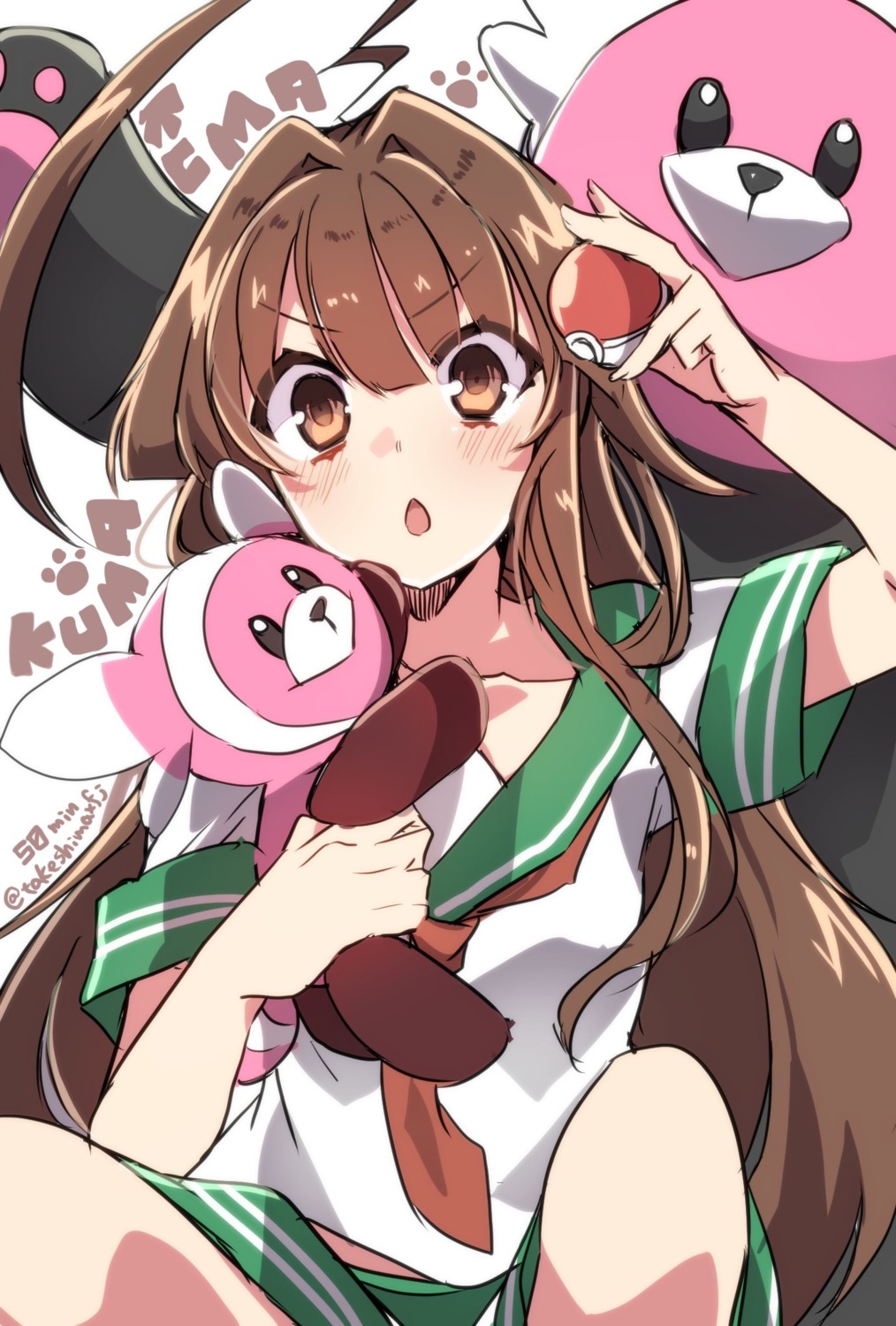 bewear kantai_collection kuma_(kancolle) pokemon seifuku stufful takeshima_eku