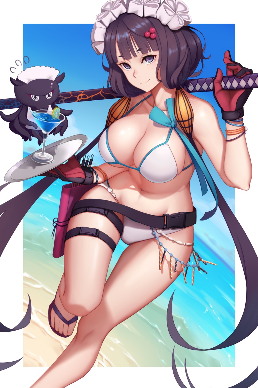 bikini dydydyok fate/grand_order garter katsushika_hokusai_(fate) swimsuits sword