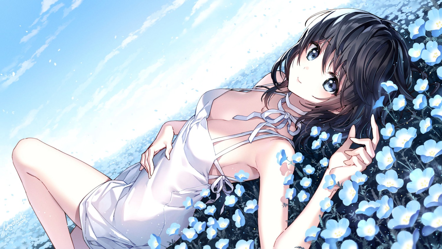 cleavage dress nardack no_bra skirt_lift summer_dress wallpaper