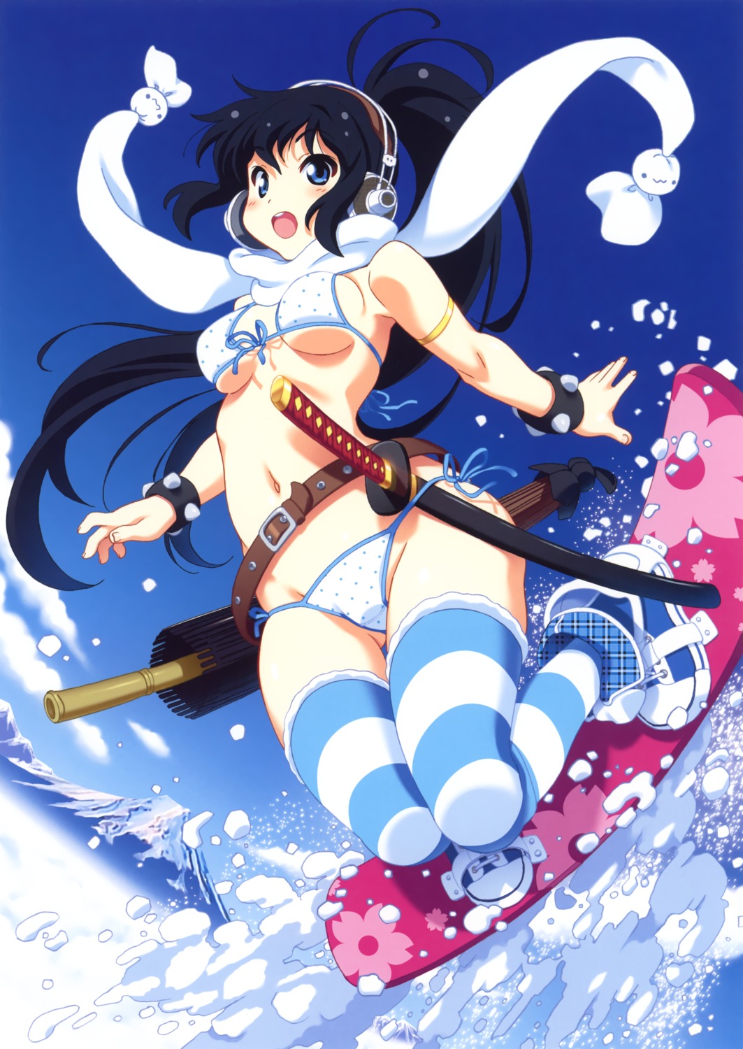 bikini headphones kuuchuu_yousai swimsuits sword thighhighs underboob