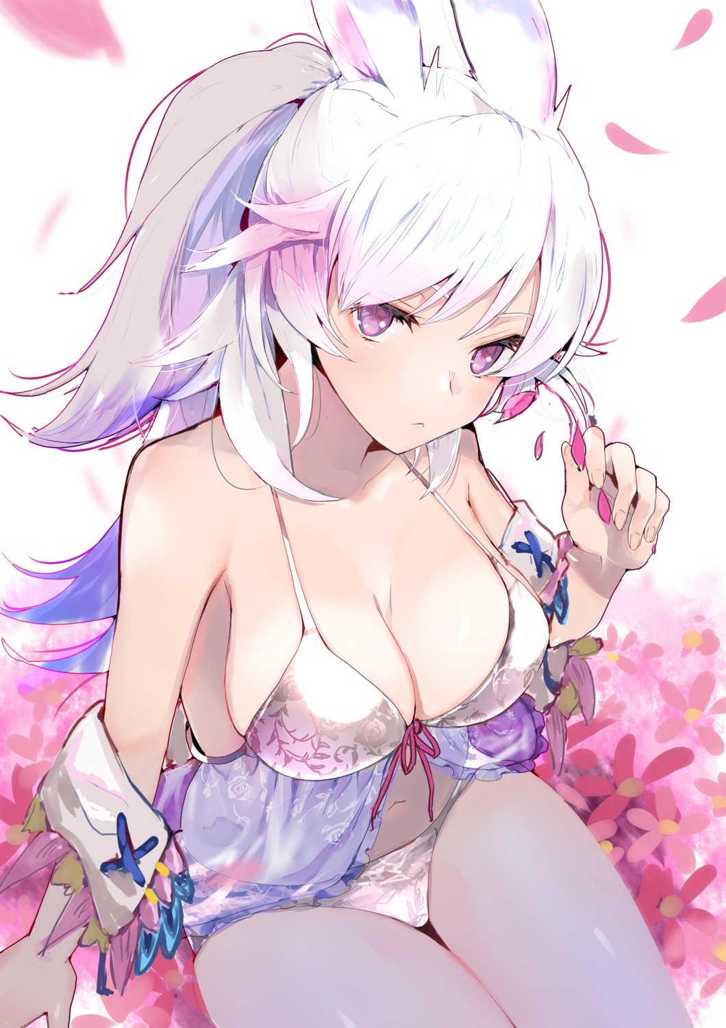 animal_ears bra bunny_ears lingerie pantsu see_through tomozero