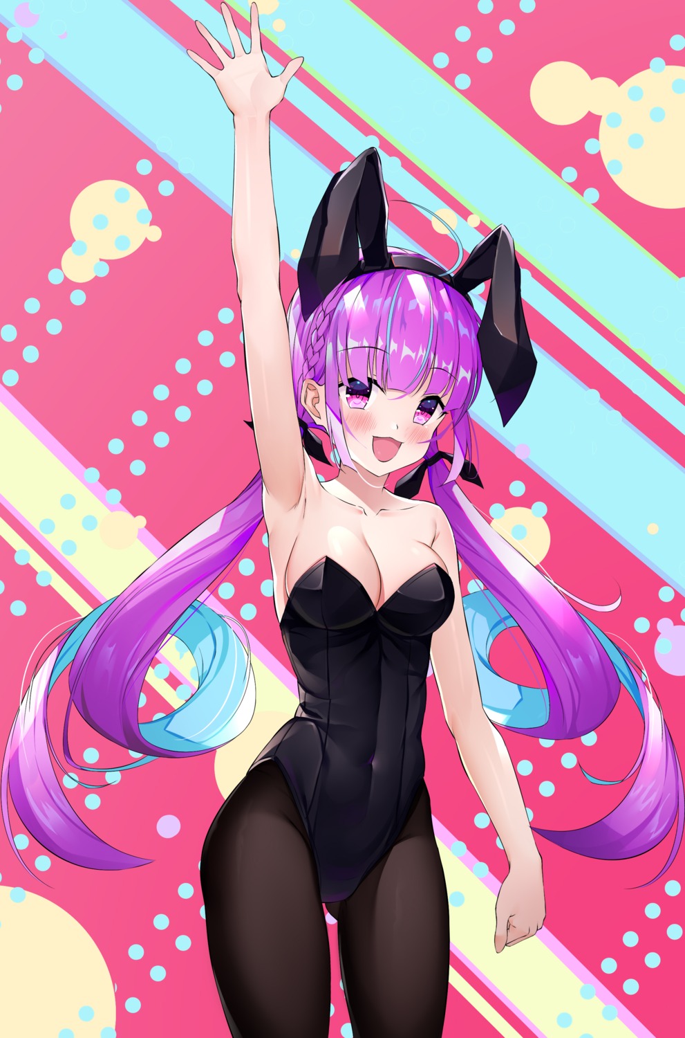 animal_ears bunny_ears bunny_girl cqingwei hololive minato_aqua no_bra pantyhose