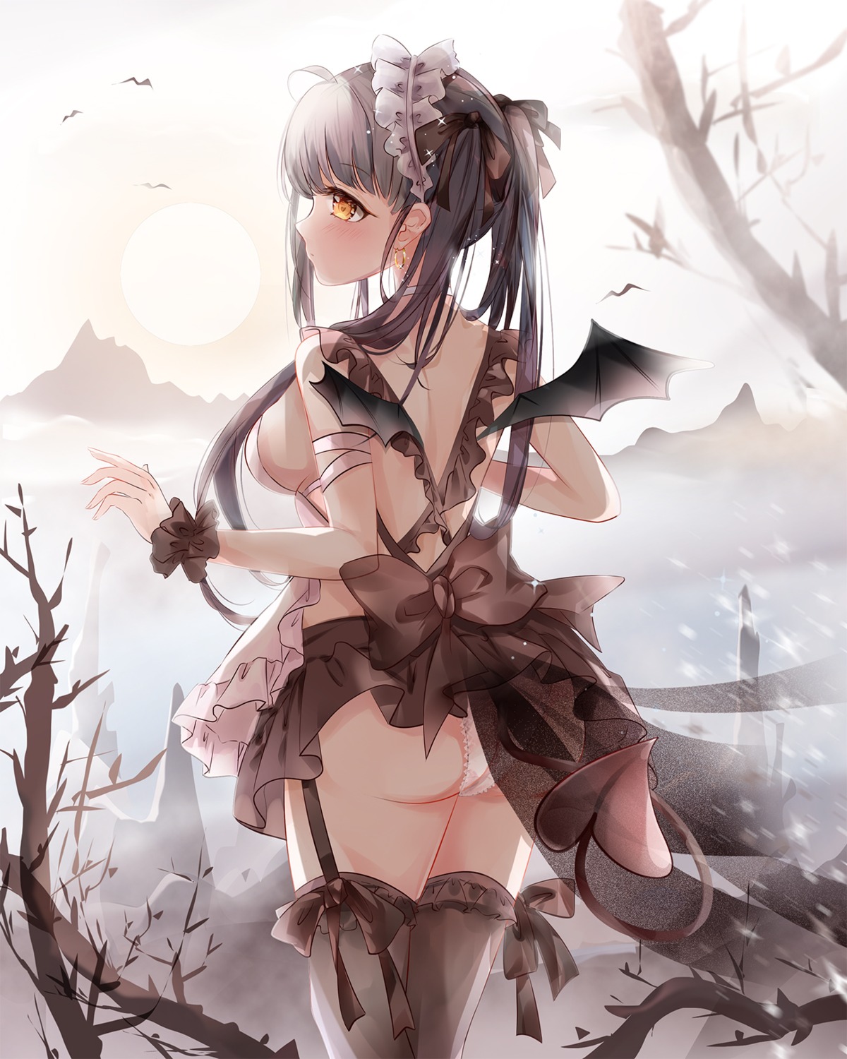 ass devil dress mutang no_bra pantsu see_through skirt_lift stockings tail thighhighs wings