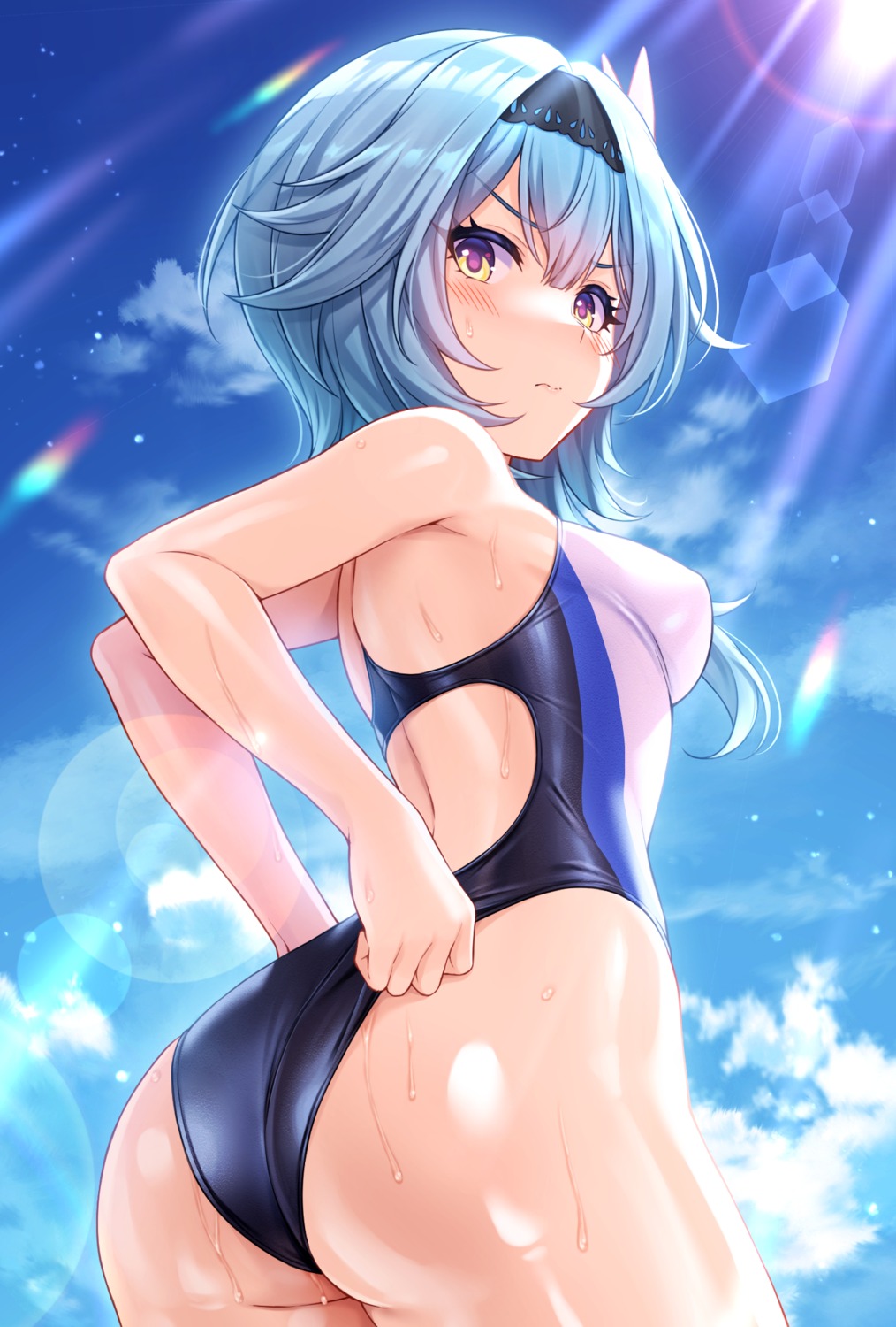 ass eula genshin_impact swimsuits tomo_(tmtm_mf_mf) wet