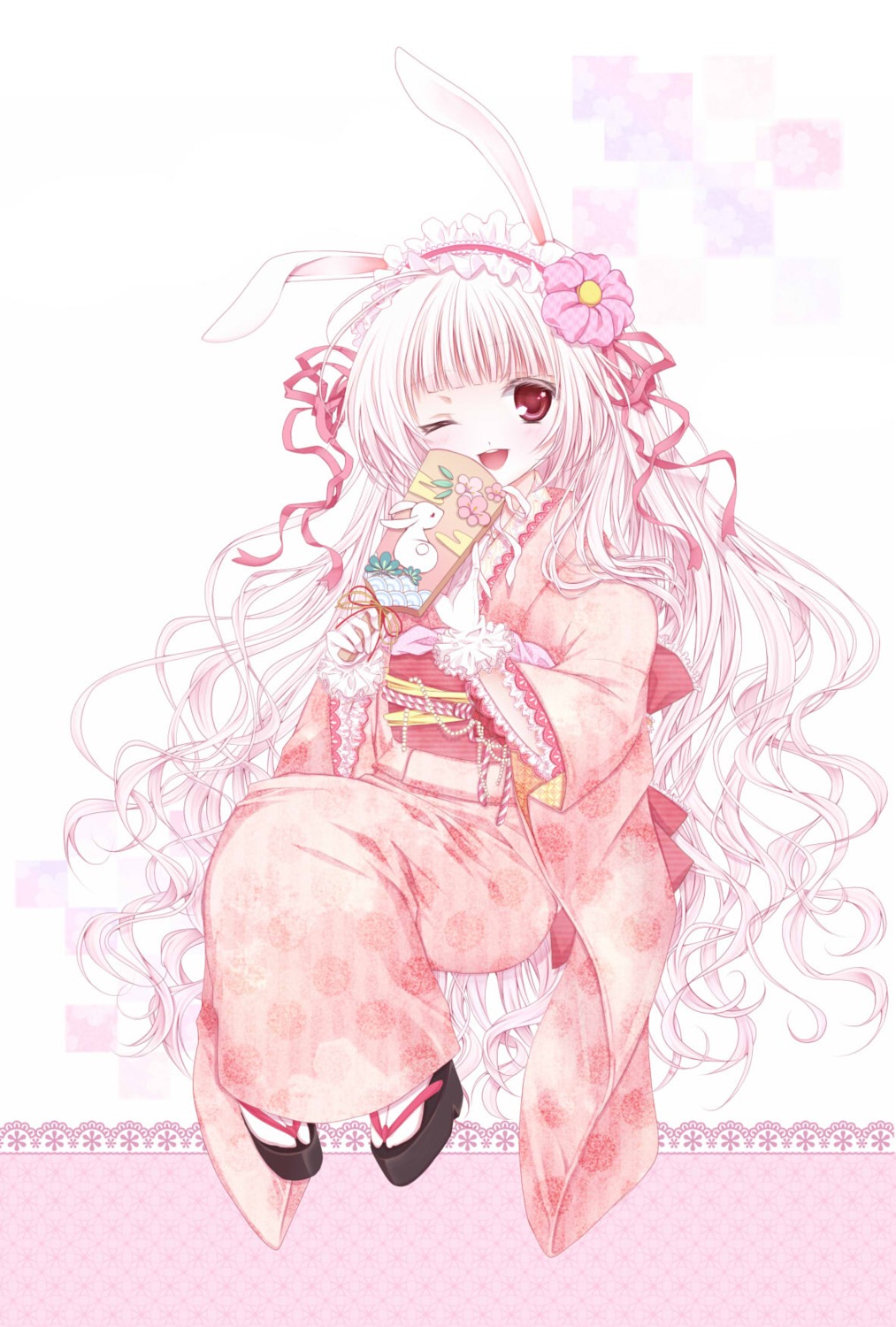 animal_ears bunny_ears japanese_clothes kimono koyoi_(ruka) lolita_fashion no_bra yukata