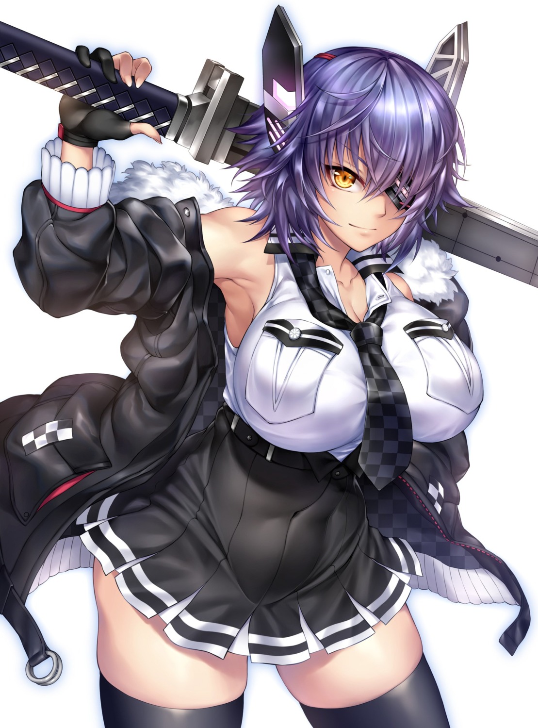 cleavage eyepatch kantai_collection nasaniliu sword tenryuu_(kancolle) thighhighs