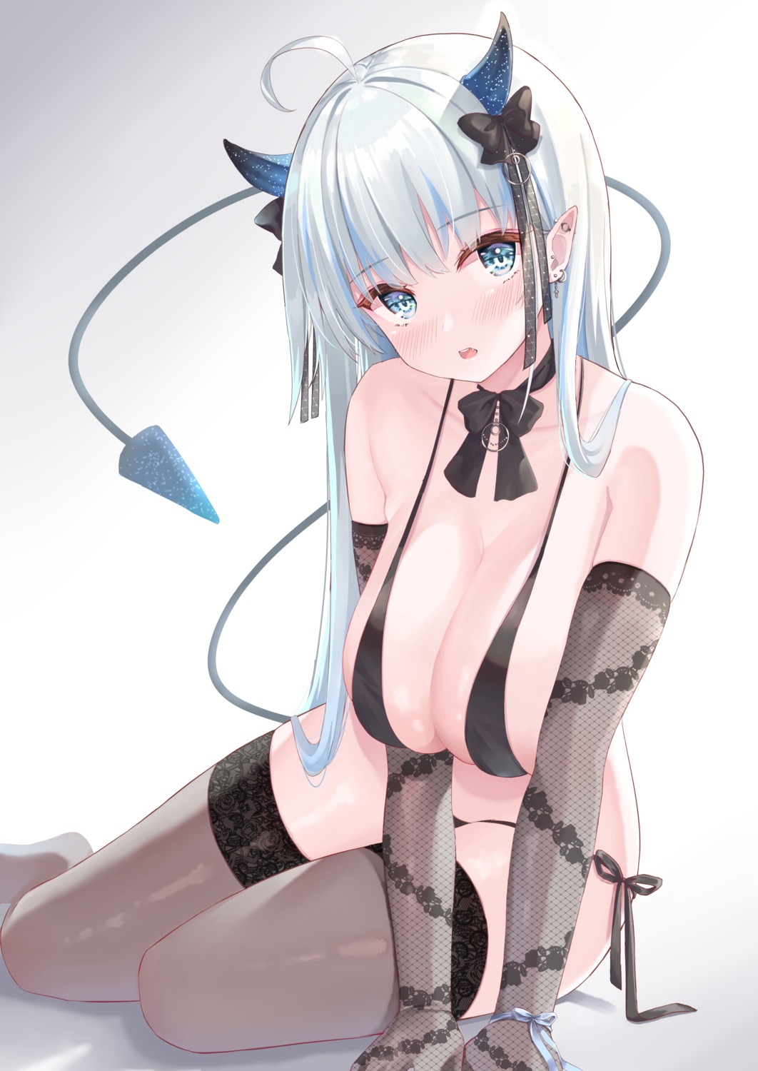 bikini hayashi_takeo horns pointy_ears swimsuits tail thighhighs