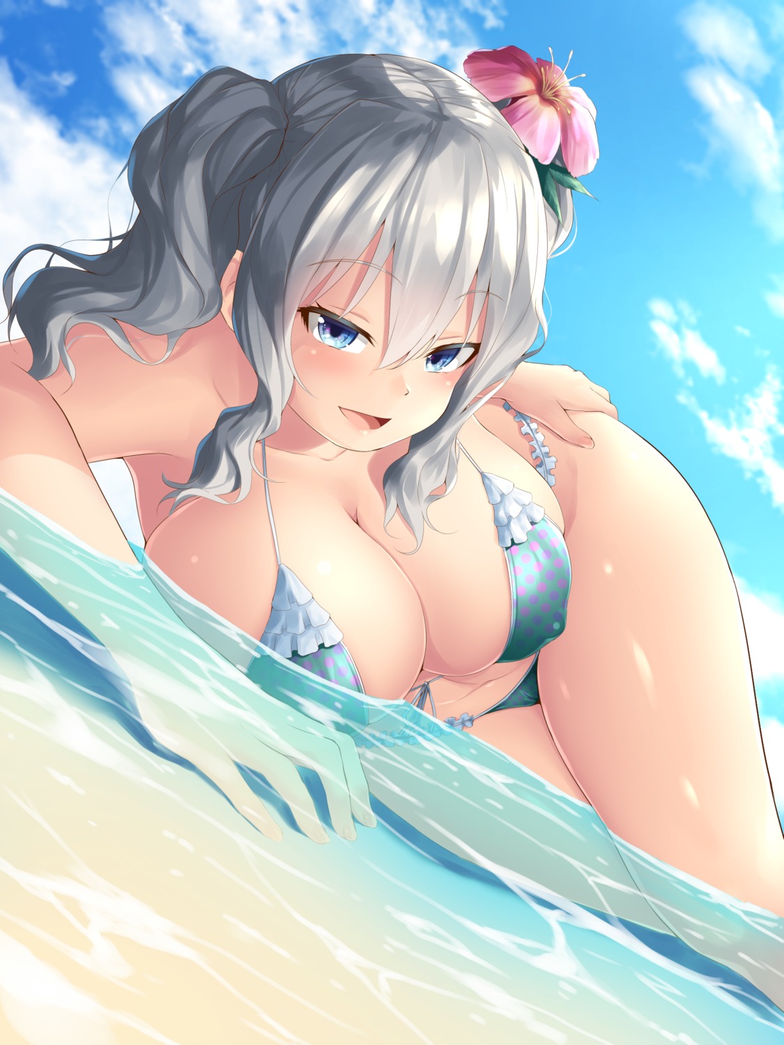 bikini cleavage erect_nipples kantai_collection kashima_(kancolle) oekakizuki swimsuits wet