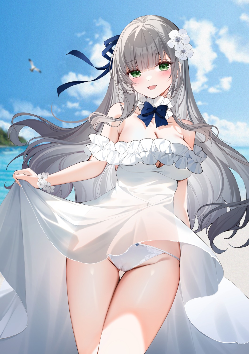 cameltoe dress hololive no_bra pantsu see_through shirogane_noel skirt_lift summer_dress yukineko1018