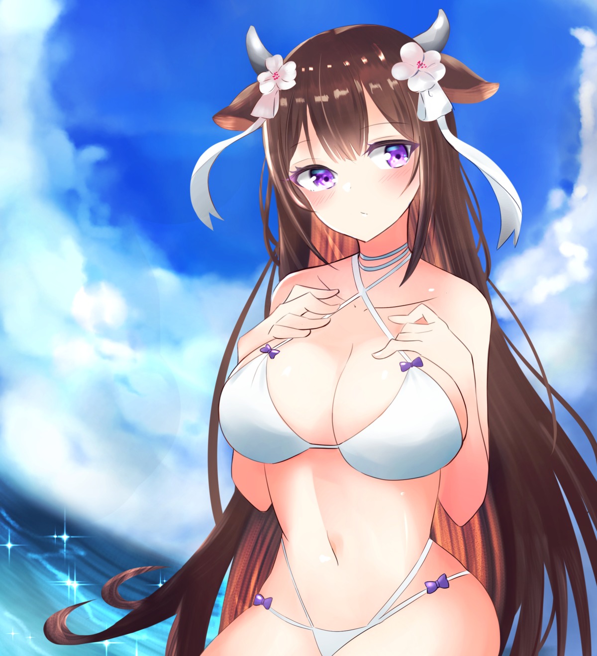 animal_ears azur_lane bikini cleavage dreamoon horns kashino_(azur_lane) swimsuits tail