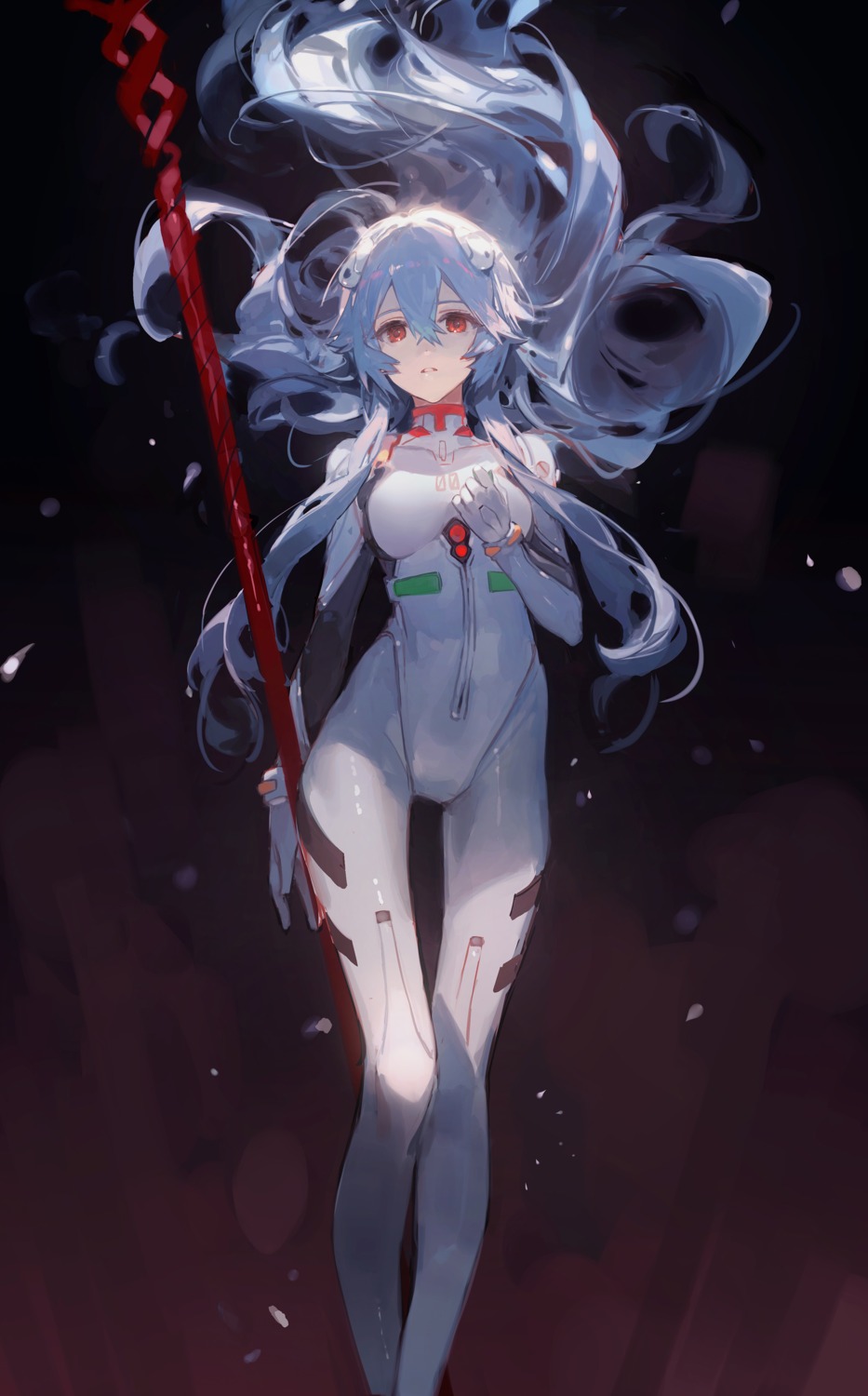 ayanami_rei bodysuit breast_hold ciloranko neon_genesis_evangelion weapon