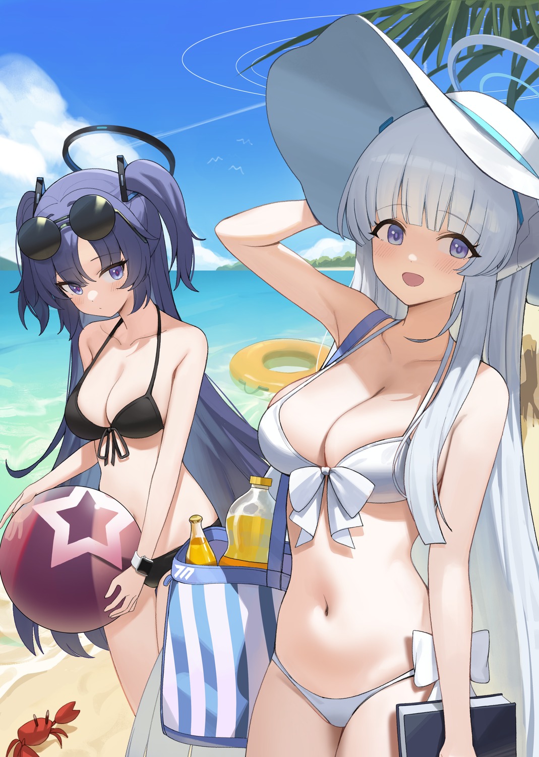 bikini blue_archive halo hayase_yuuka megane nogong swimsuits ushio_noa