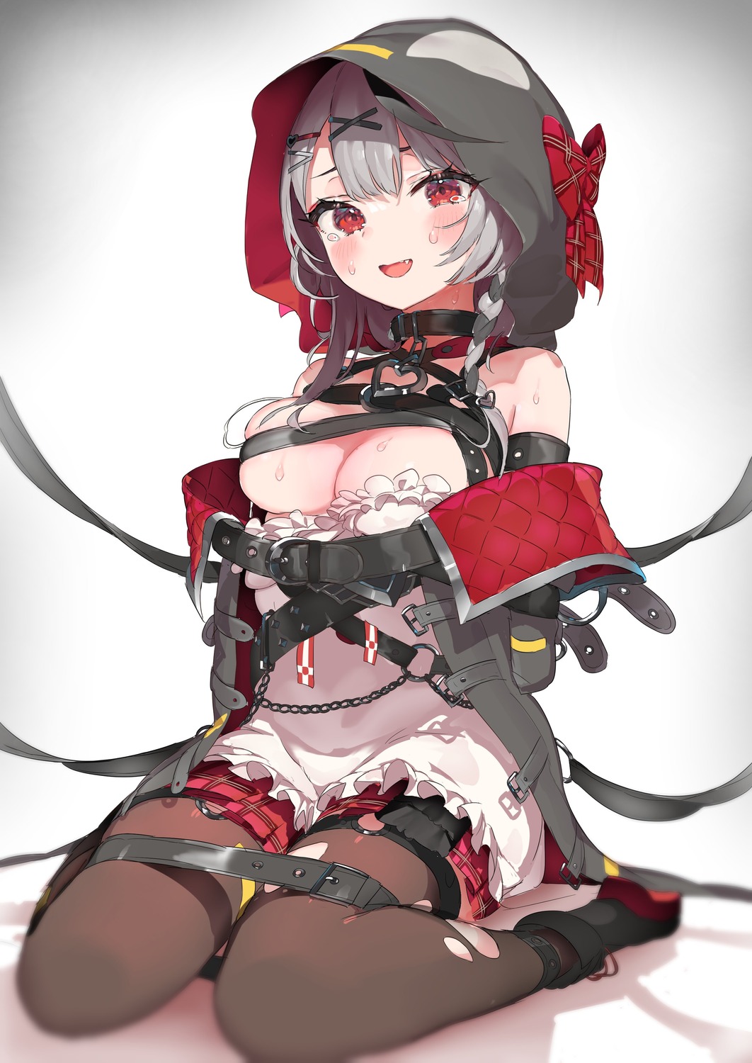 bondage garter hololive no_bra pomesaurus sakamata_chloe thighhighs torn_clothes