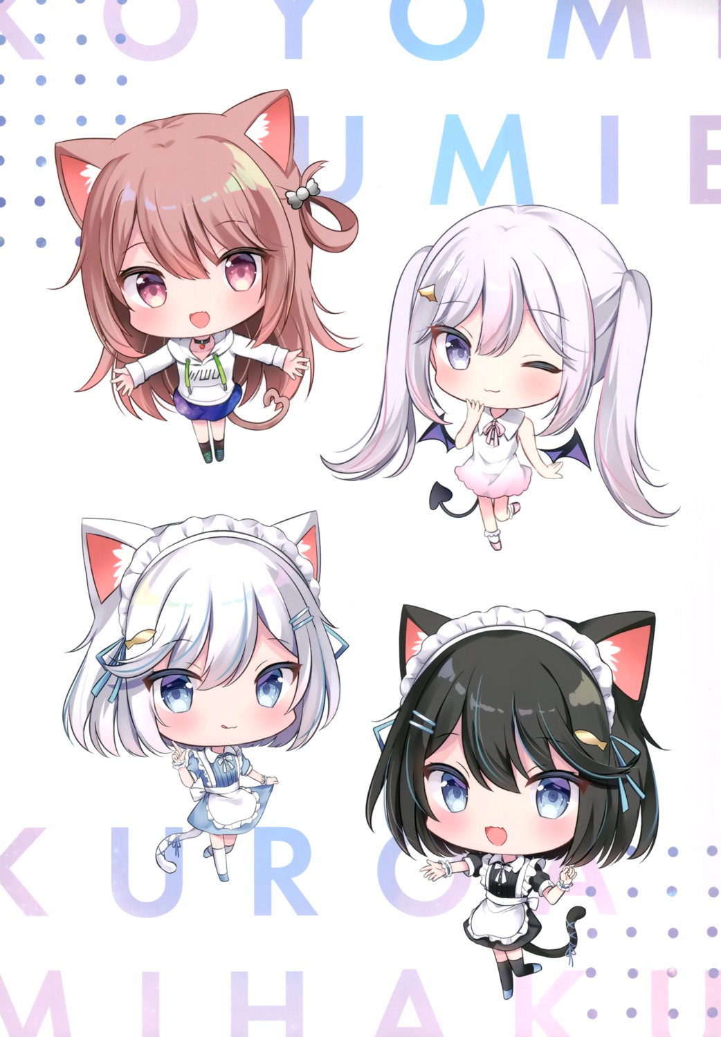 animal_ears chibi maid nekomimi tail wings yuimisu