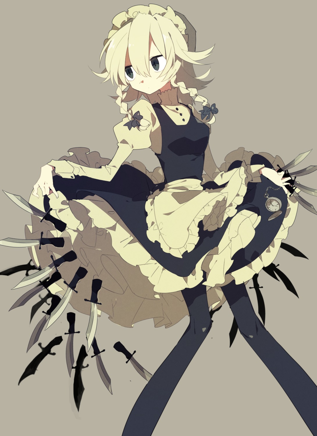 izayoi_sakuya maid pantyhose skirt_lift touhou weapon