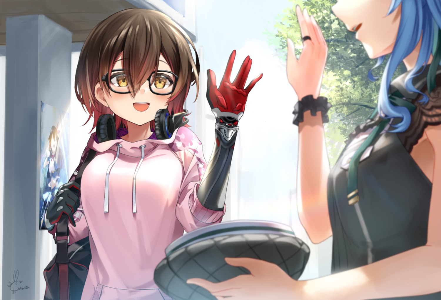 crossover headphones hololive hoshimachi_suisei kito_koruta mecha_musume megane roboco-san roboco_ch.