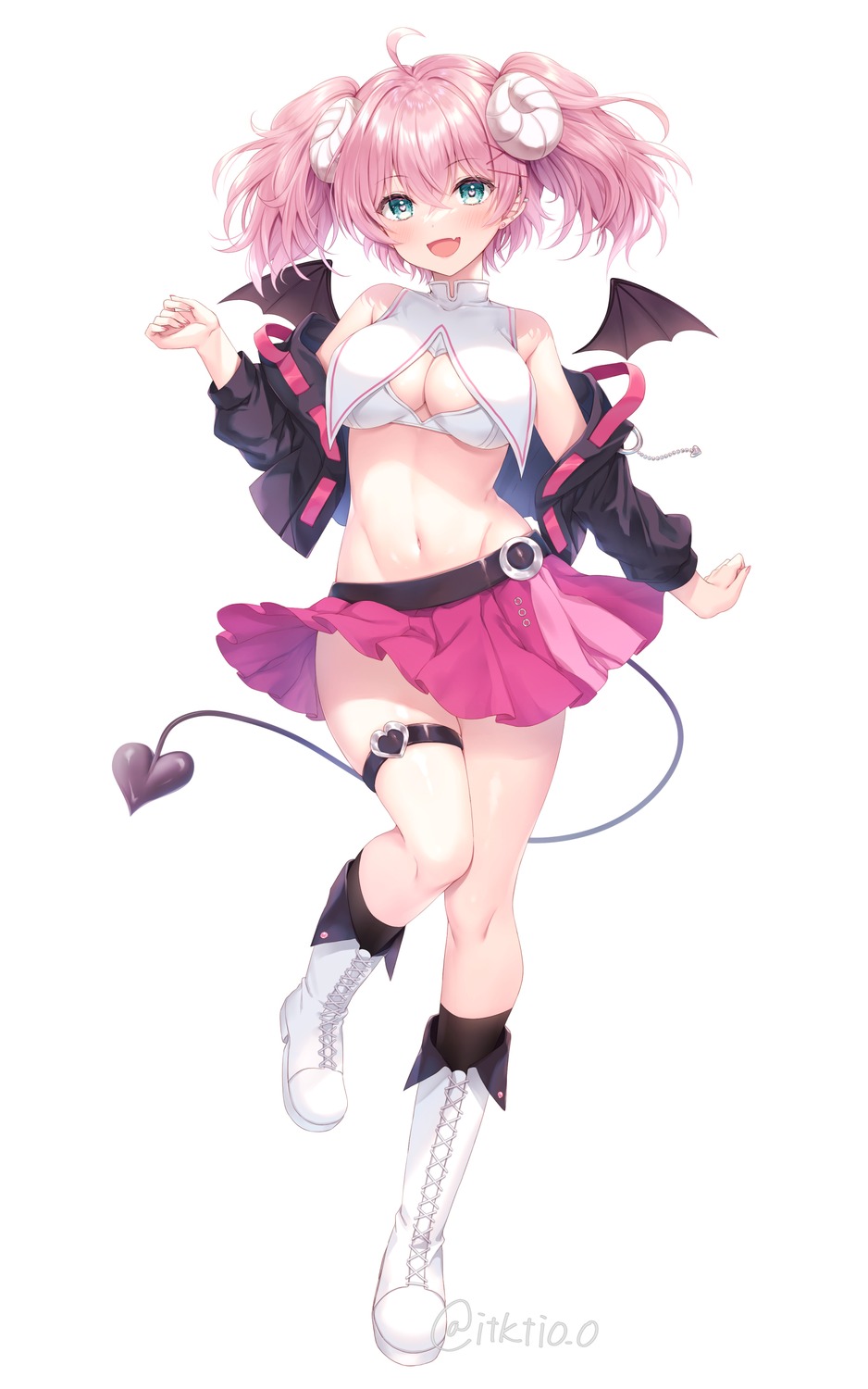 garter horns igarasi_reirei indie_virtual_youtuber itsuki_jun no_bra skirt_lift tail wings