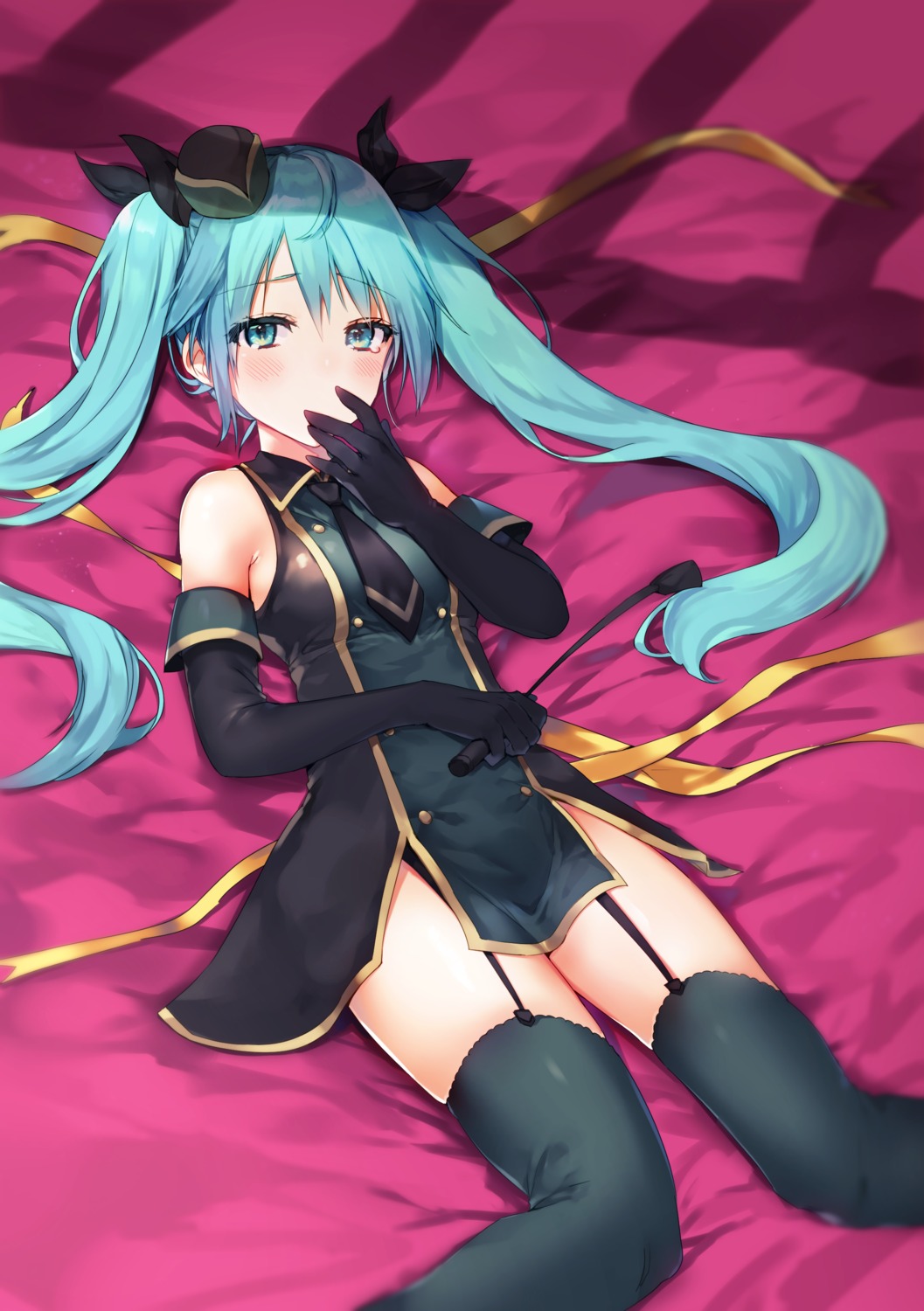breast_hold hatsune_miku lgw7 stockings thighhighs vocaloid