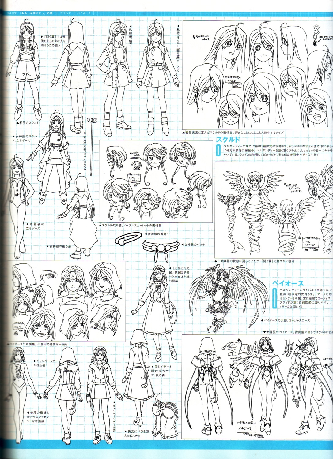 ah_my_goddess binding_discoloration character_design expression gorgeous_rose monochrome noble_scarlet peorth sketch skuld