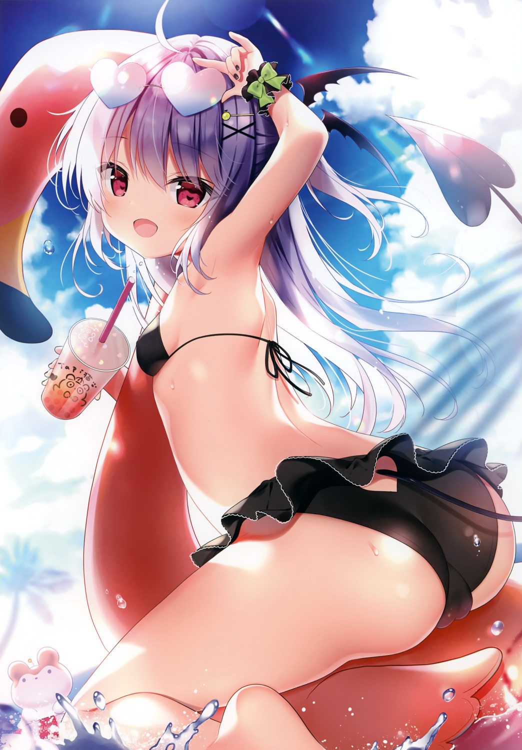 ass bikini cameltoe detexted loli megane miwa_futaba skirt_lift swimsuits tail wet