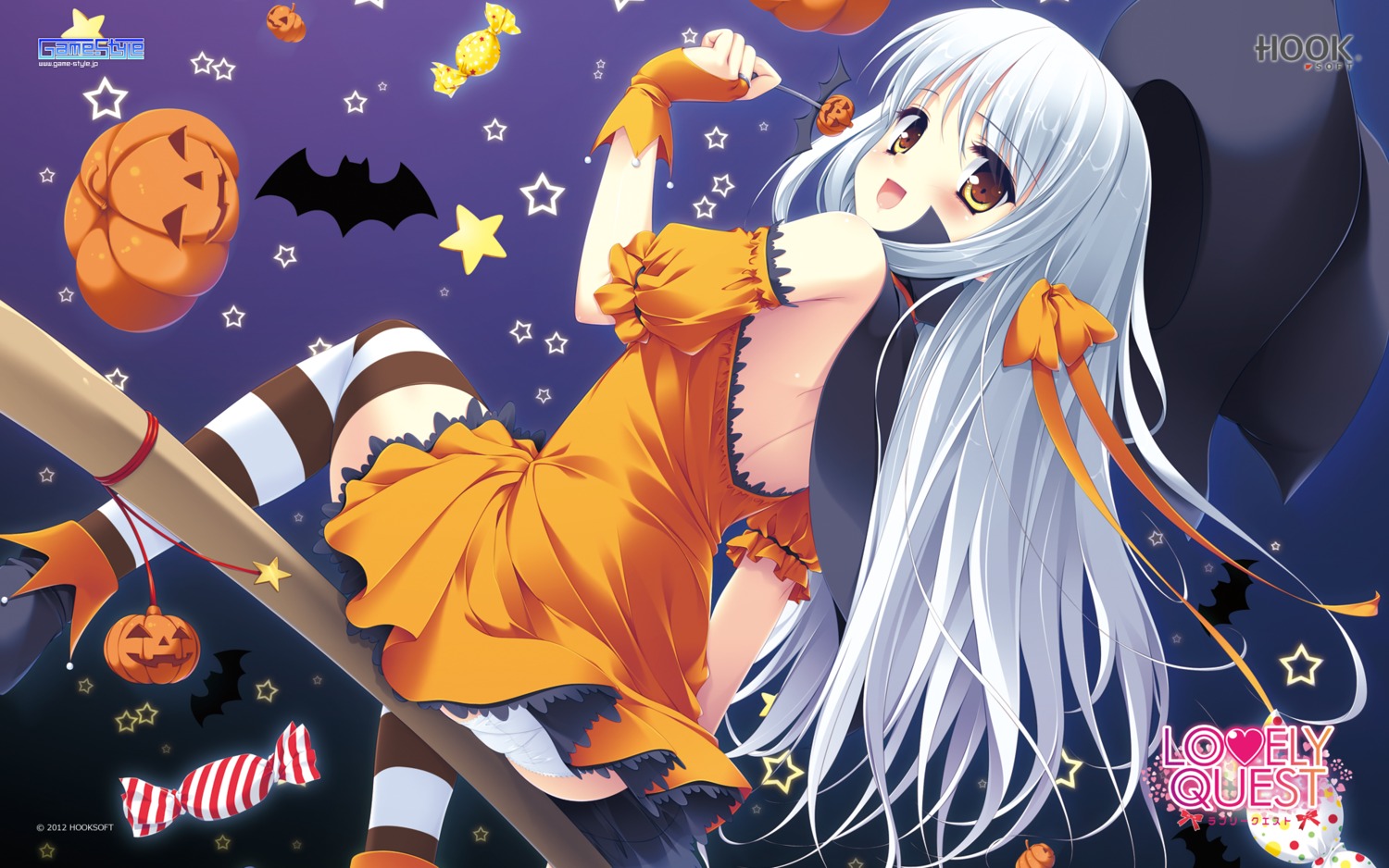 game-style halloween hook lovely_quest pantsu rakko_(maka-rakko) sakuraba_minaho thighhighs wallpaper witch