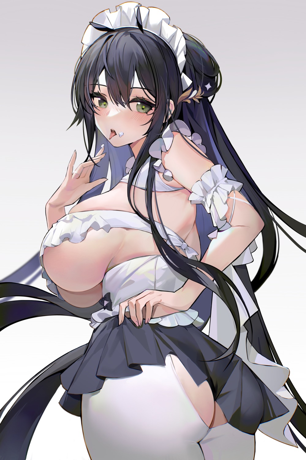 ass azur_lane indomitable_(azur_lane) jintianhuahualema maid no_bra nopan pantyhose skirt_lift underboob