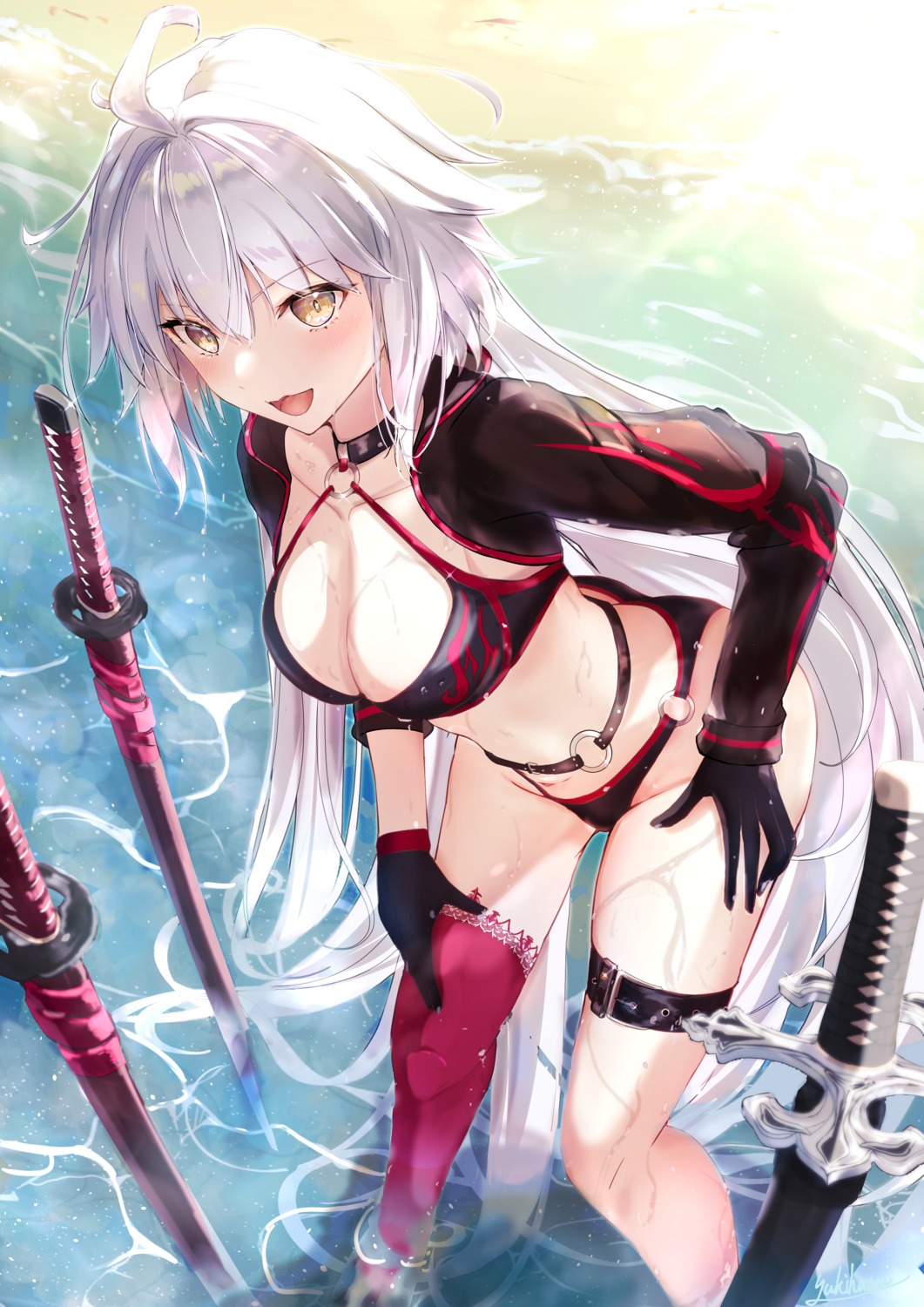 bikini fate/grand_order garter jeanne_d'arc jeanne_d'arc_(alter)_(fate) swimsuits sword thighhighs wet yuki_haru