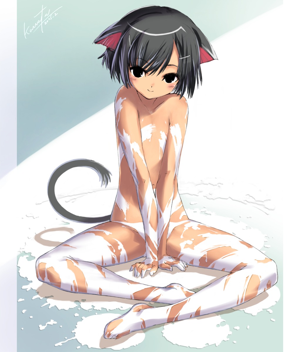 aburaya animal_ears kawata_hisashi loli nekomimi nipples no_bra pantsu tail topless wet