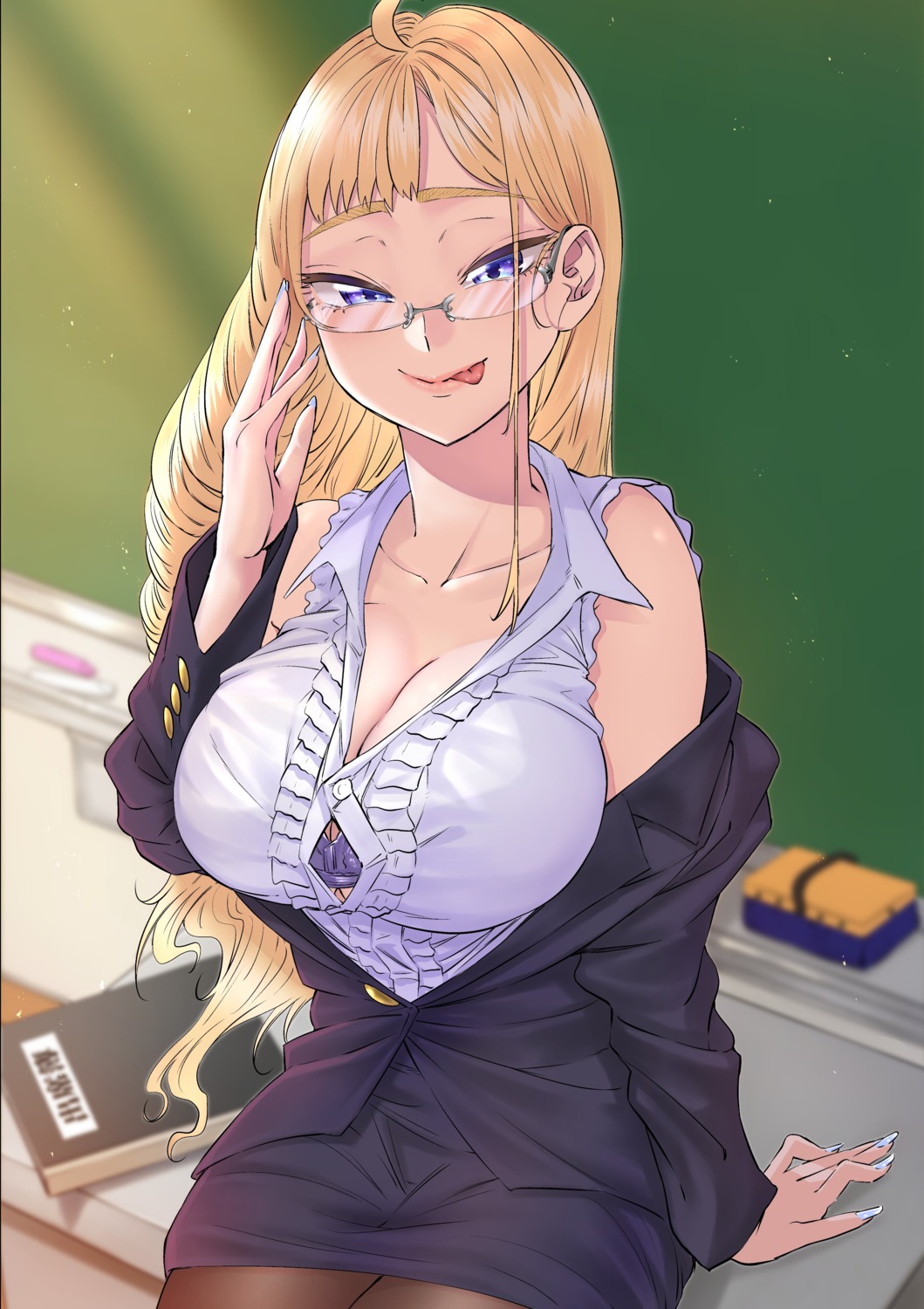 bra business_suit cleavage dosanko_gal_wa_namara_menkoi fuyuki_minami ikada_kai megane