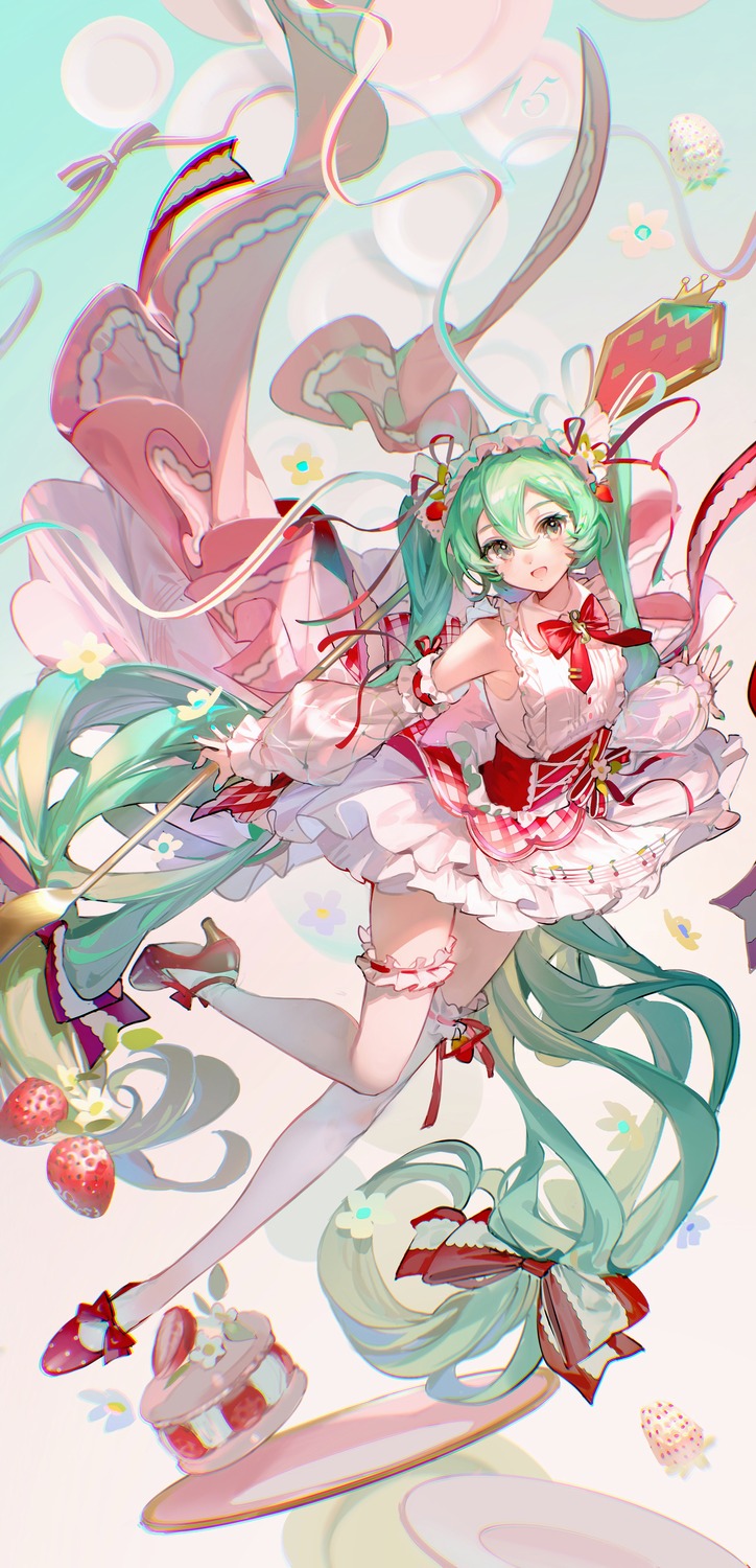 garter hatsune_miku heels maid rumoon skirt_lift thighhighs vocaloid