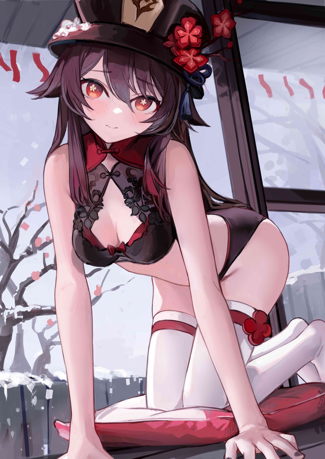 asian_clothes genshin_impact hu_tao nagata_gata pantsu thighhighs