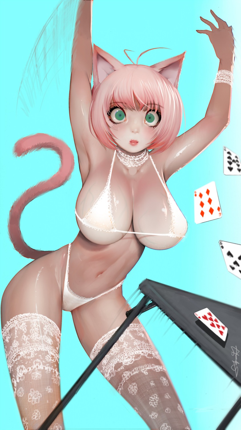 animal_ears bra nekomimi pantsu randy_starfru1t tail thighhighs