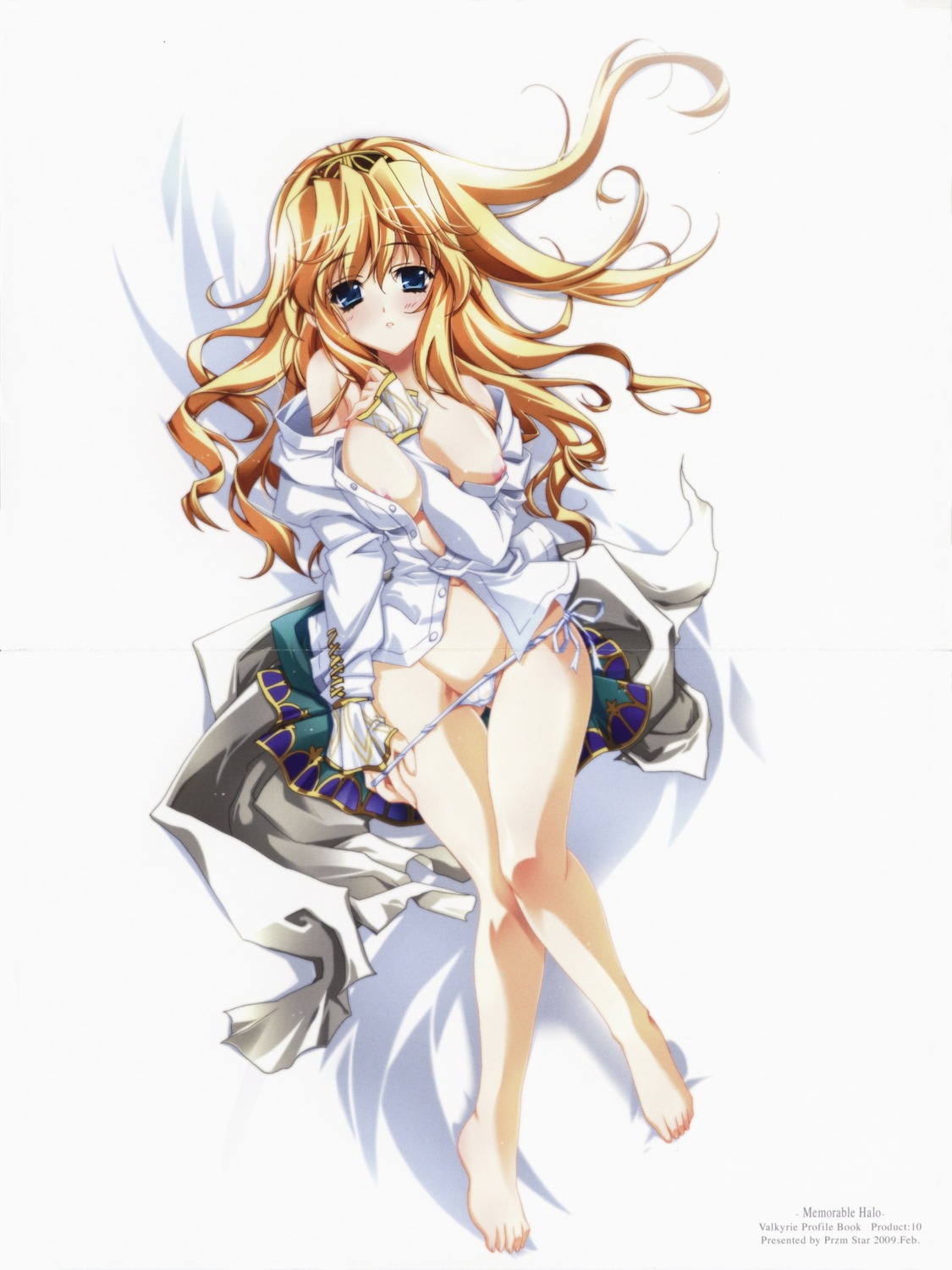 breast_hold breasts crease nipples no_bra open_shirt pantsu panty_pull string_panties undressing valkyrie_profile