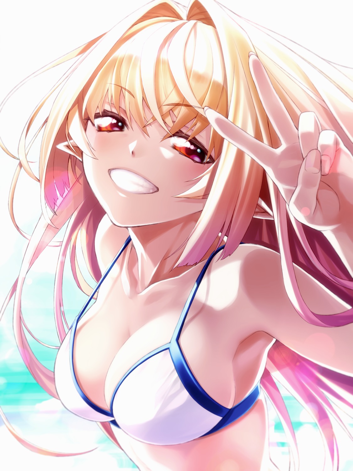 bikini_top cleavage elf fenrir_(fenlil0316) hololive pointy_ears shiranui_flare swimsuits