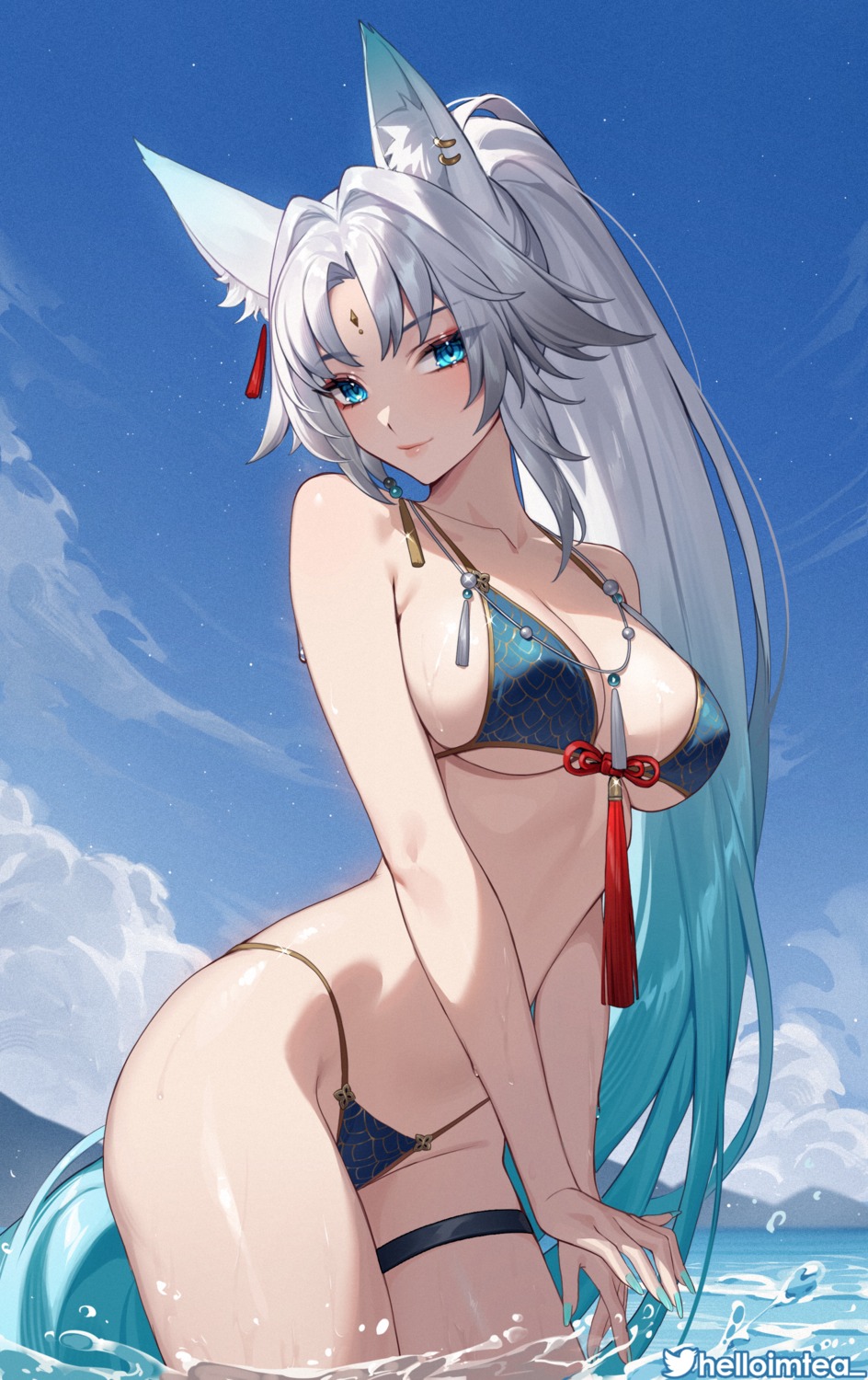 animal_ears bikini feixiao garter helloimtea honkai:_star_rail swimsuits wet