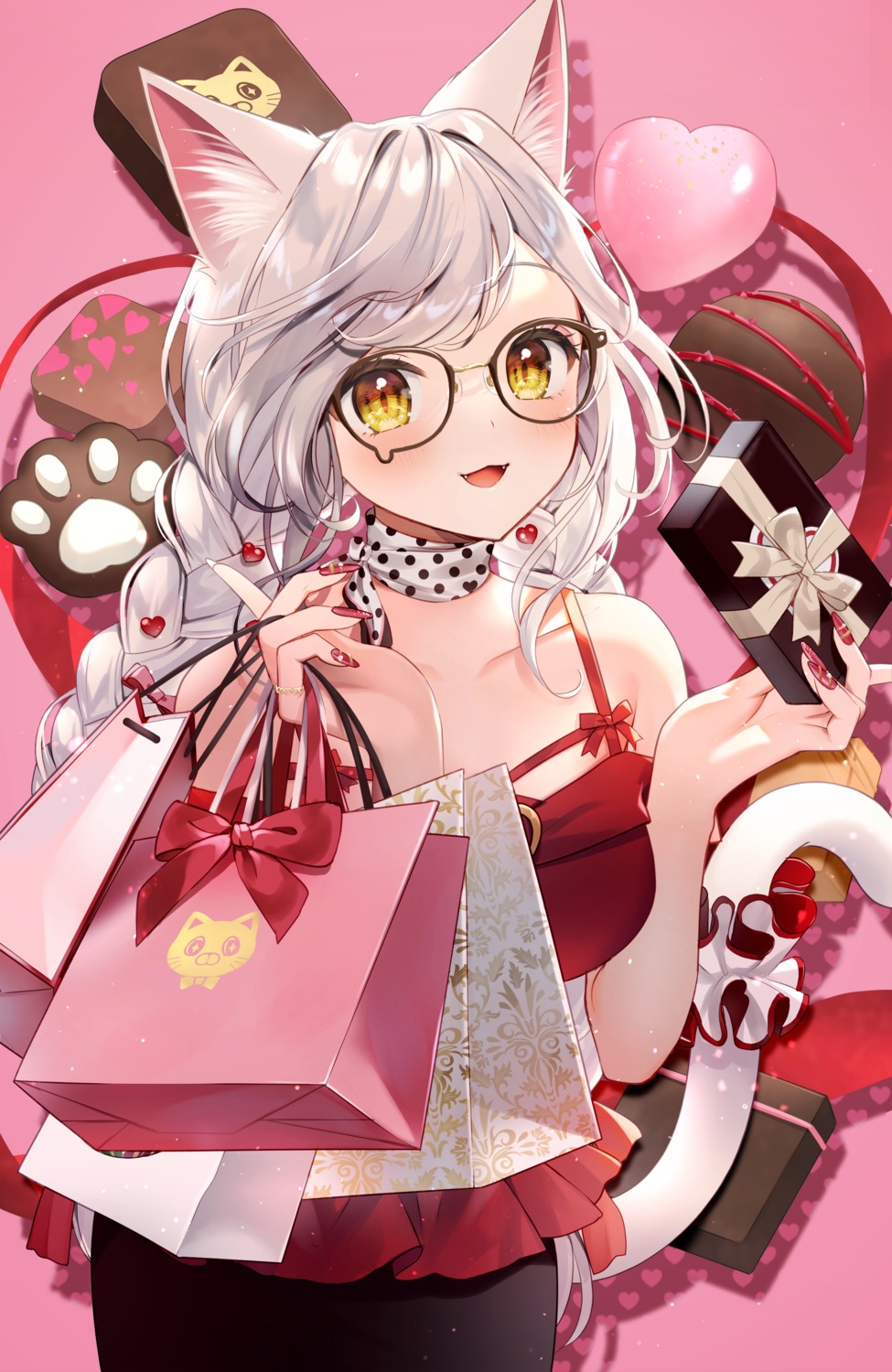 animal_ears megane momoshiki_tsubaki nekomimi tail valentine